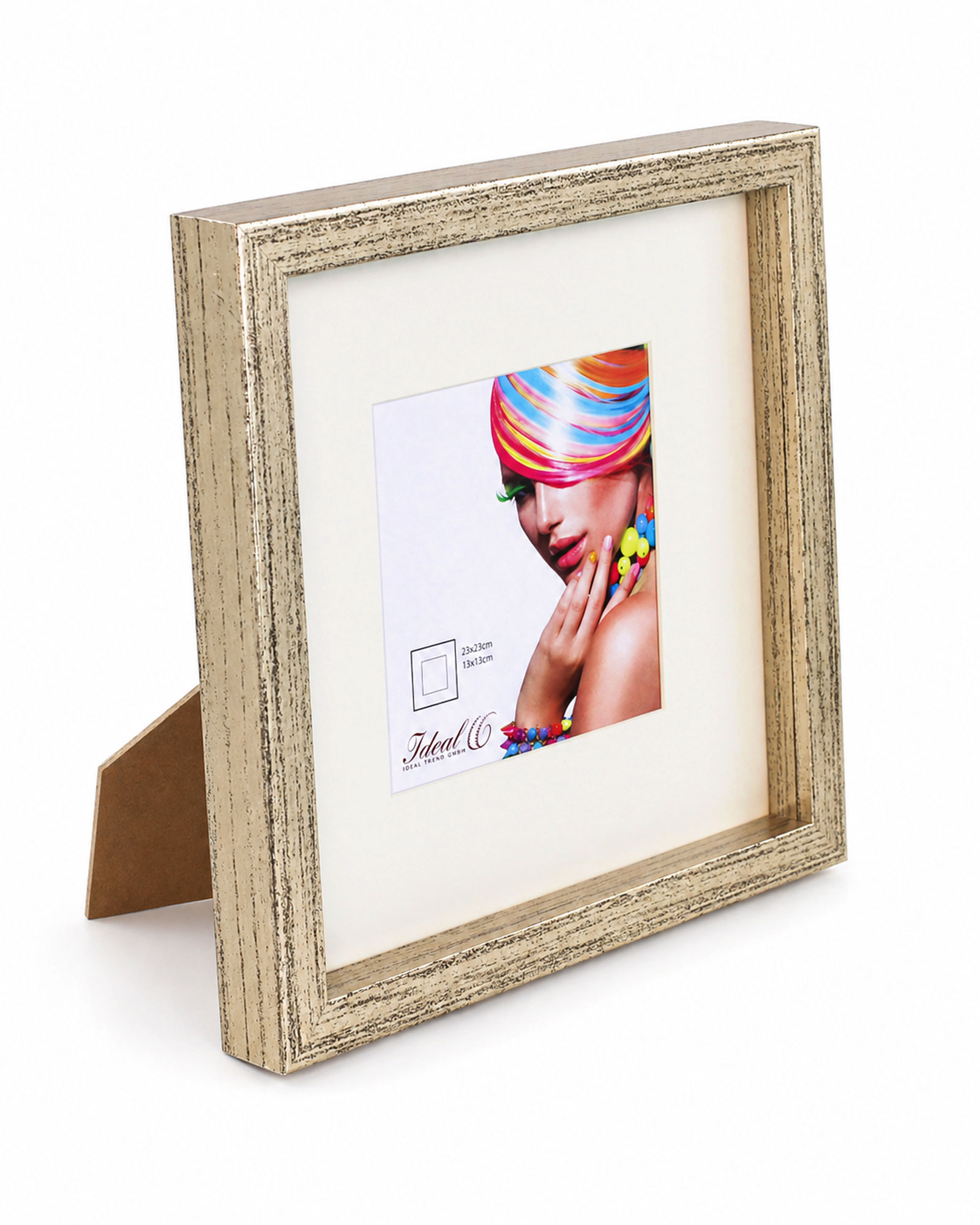 3D Objektrahmen Bilderrahmen mit Passepartout & gehärtetem Glas Holz MDF Rahmen Foto Poster - Farbe: Silber-Antik | Format: 23x23