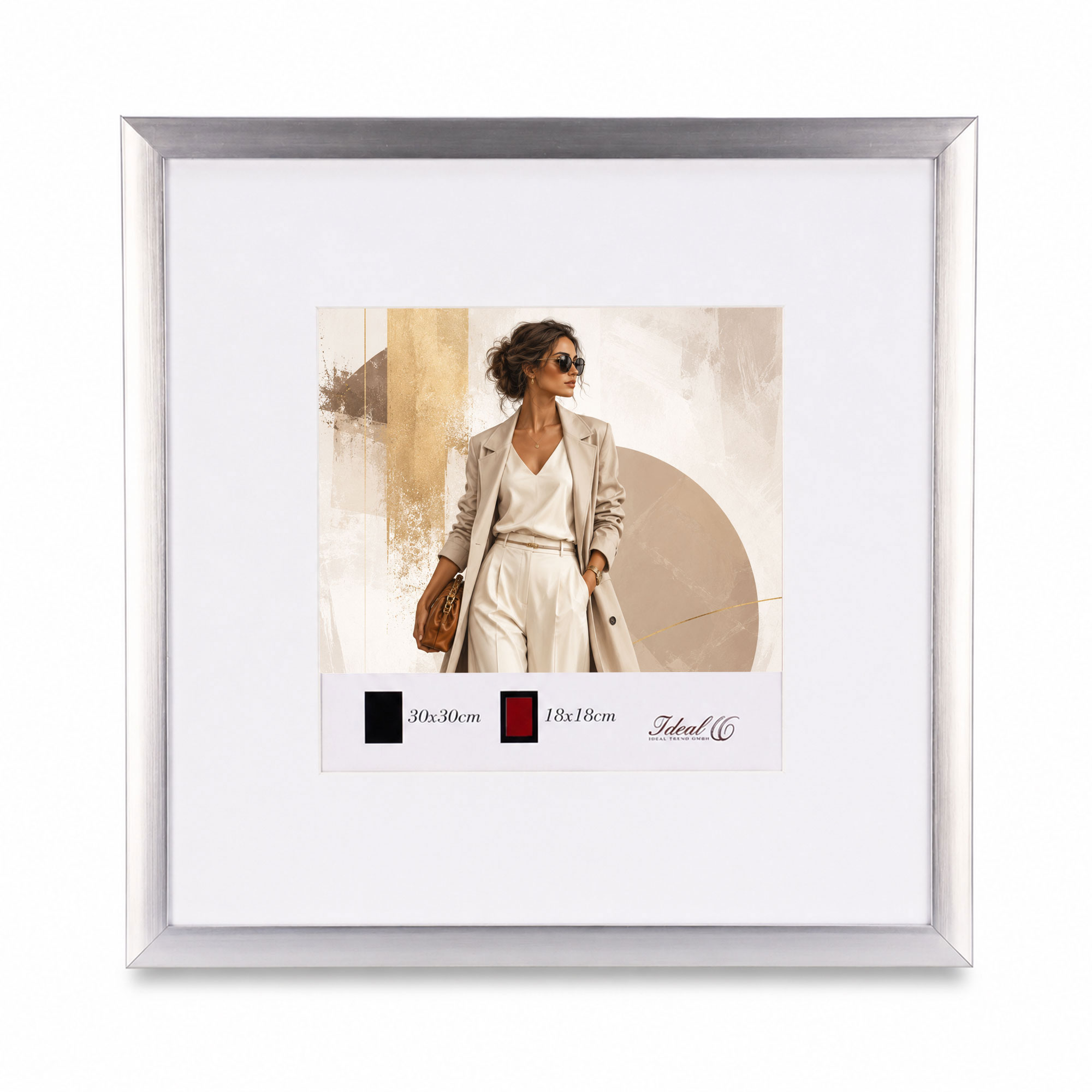 Kunststoff Bilderrahmen Modern Style mit gehärtetem Glas & Passepartout Blockprofil Collage Foto Rahmen Wanddeko für Fotowand - Farbe: Silber | Format: 30x30 | Pack: 3