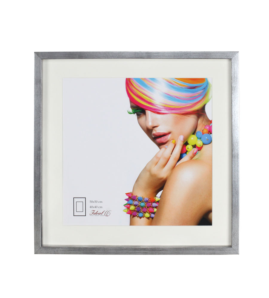 3D Objektrahmen Bilderrahmen mit Passepartout & gehärtetem Glas Holz MDF Rahmen Foto Poster - Farbe: Silber-Antik | Format: 50x50