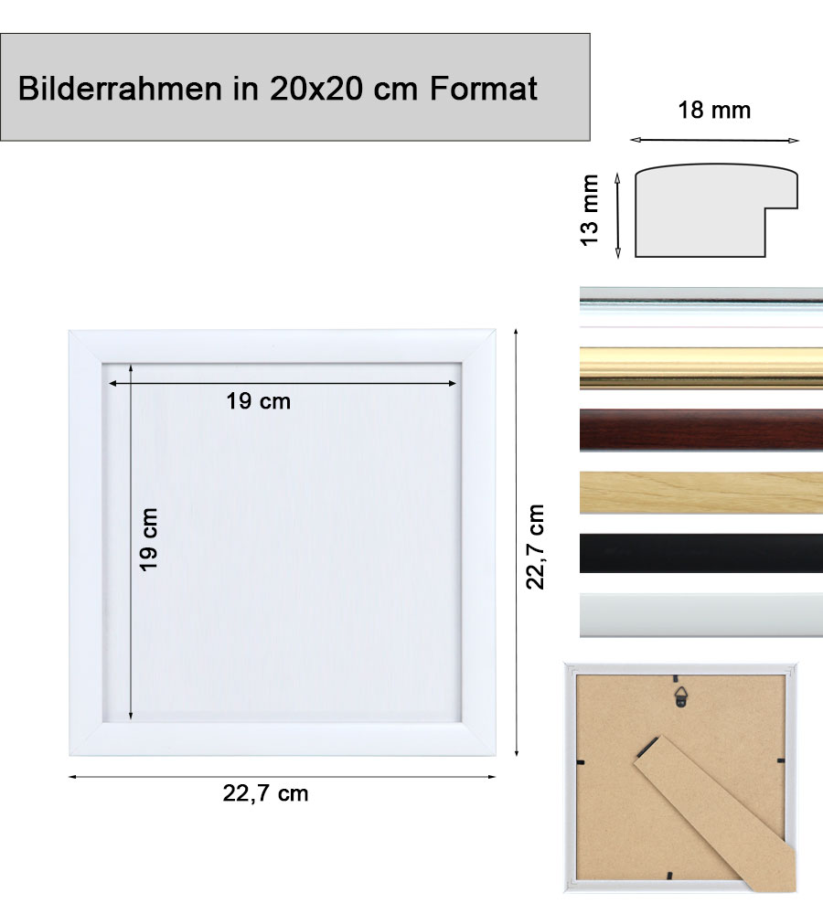 Kunststoffrahmen mit Klarglas Bilderrahmen PS-1 Frame Foto Collage Portraitrahmen Glasscheibe - Farbe: Schwarz | Format: 20x20