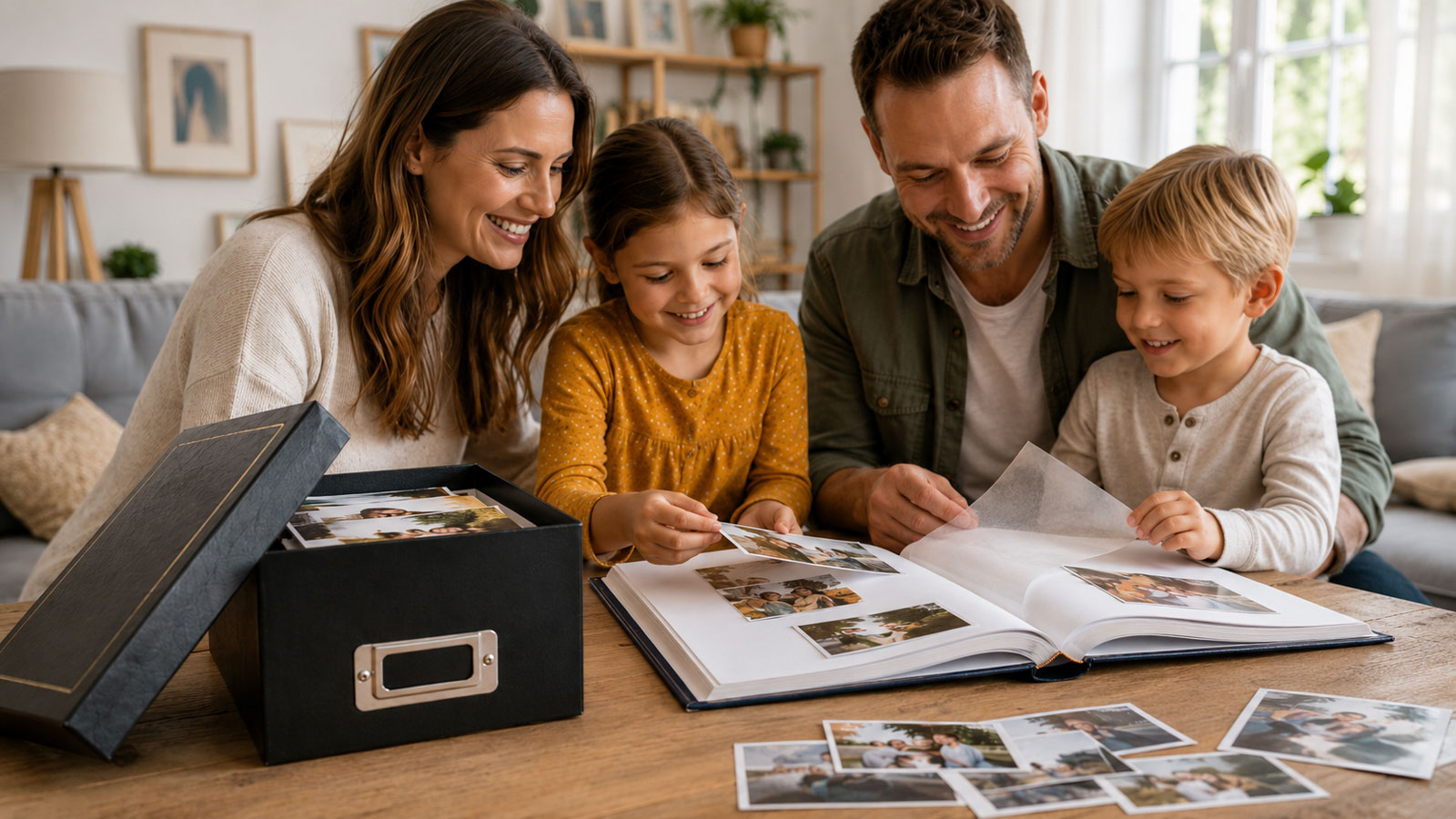 Tradition Photo Box für 700 Fotos 10x15 cm – elegante Fotobox mit Trennkarten, Vinyleinband, Gold- oder Silberprägung, Erinnerungsbox zur Fotoaufbewahrung - Farbe: Schwarz