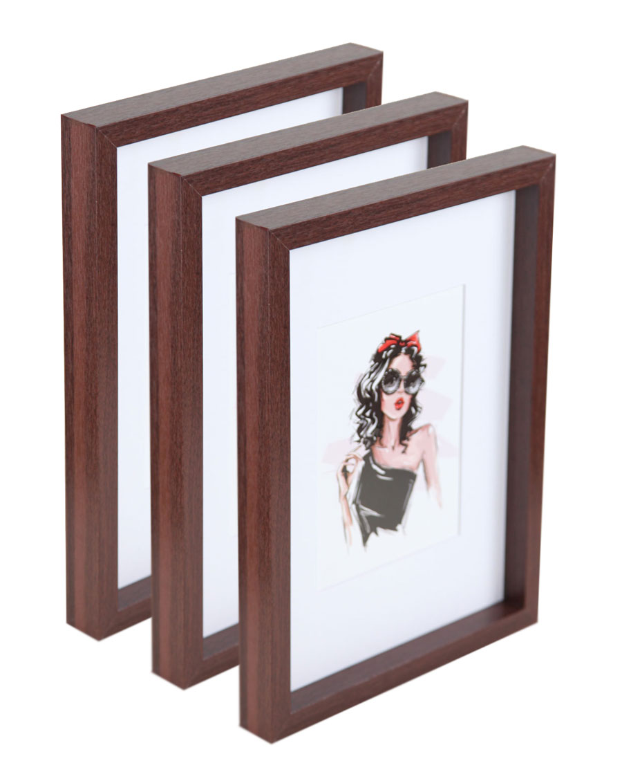 3er 5er Set Holz Bilderrahmen Bilder Foto Rahmen Fotorahmen Wanddeko Collage Poster HR-15 - Pack: 3er | Farbe: Nuss | Format: 21x30