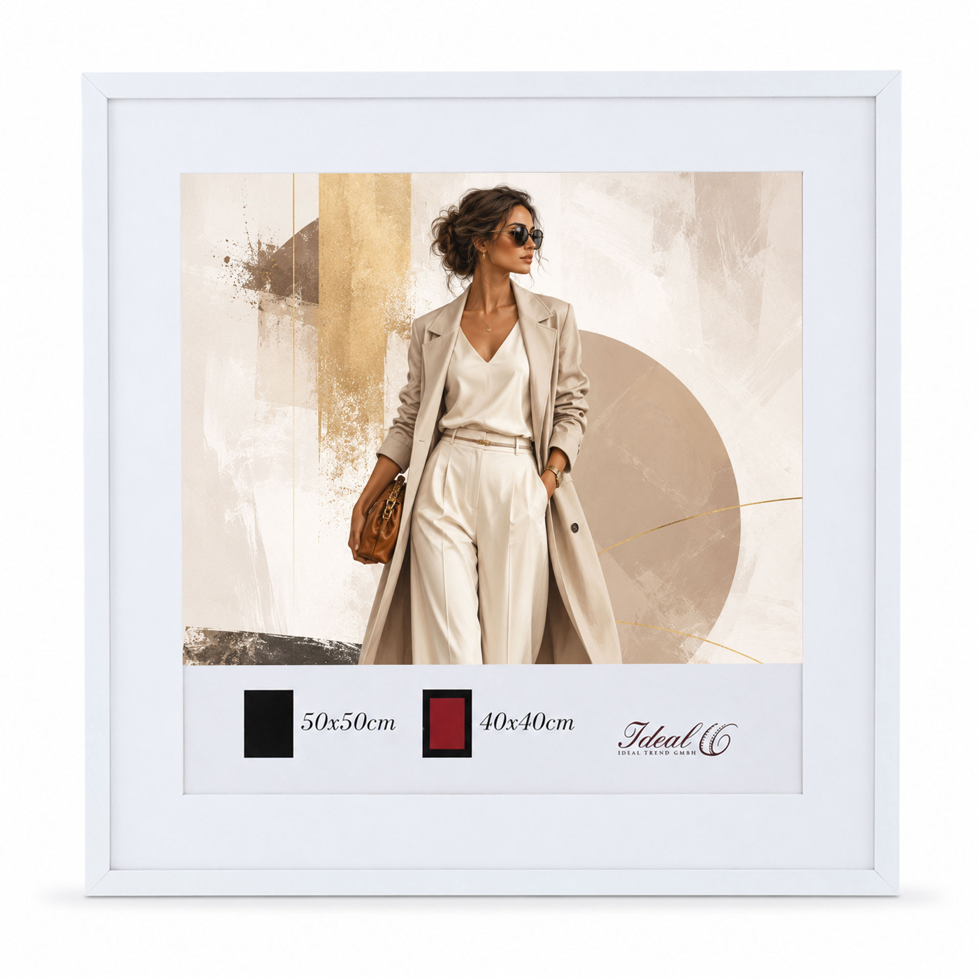 Kunststoff Bilderrahmen Modern Style mit gehärtetem Glas & Passepartout Blockprofil Collage Foto Rahmen Wanddeko für Fotowand - Farbe: Weiß | Format: 50x50 | Pack: 10