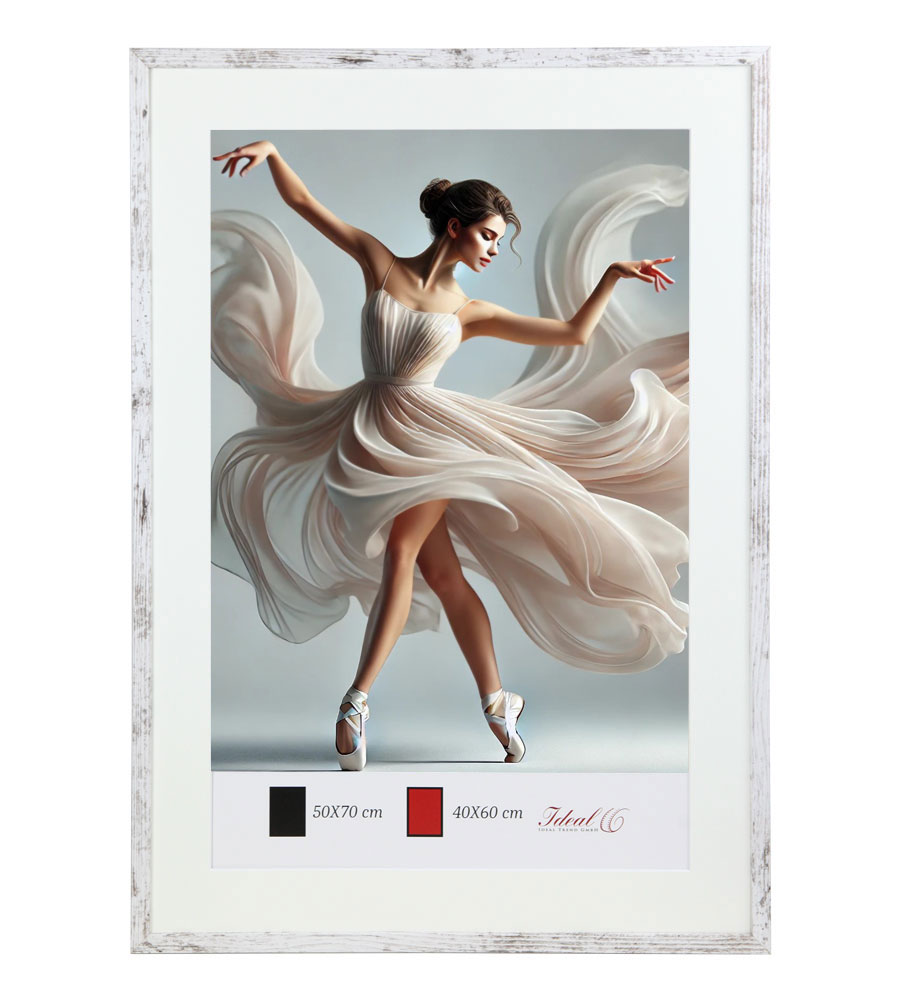 Holzbilderrahmen mit Passepartout Elegantes Design Foto Rahmen Collage Wanddeko HR-5 Poster - Farbe: Shabby Weiß | Format: 50x70