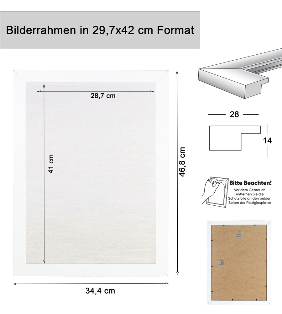 Bilderrahmen Holz Rahmen Plexi Acryl Collage Wanddeko Poster quadratisch S215 - Farbe: Eiche Hell | Format: 29,7x42 A3