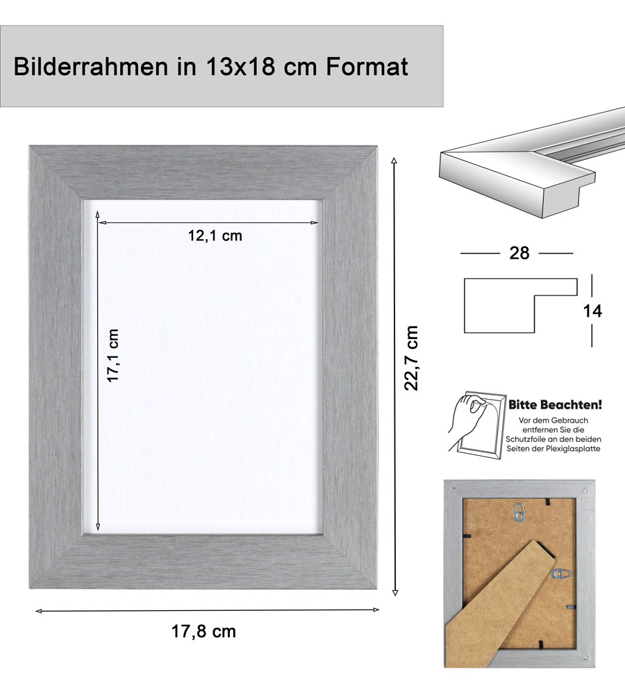 Bilderrahmen Holz Rahmen Plexi Acryl Collage Wanddeko Poster quadratisch S215 - Farbe: Gold | Format: 13x18