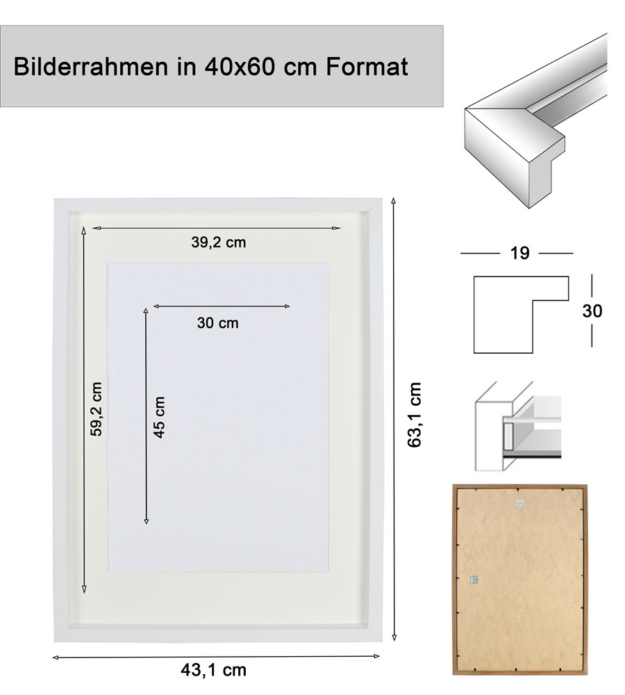 3D Objektrahmen Bilderrahmen mit Passepartout & gehärtetem Glas Holz MDF Rahmen Foto Poster - Farbe: Schwarz | Format: 40x60