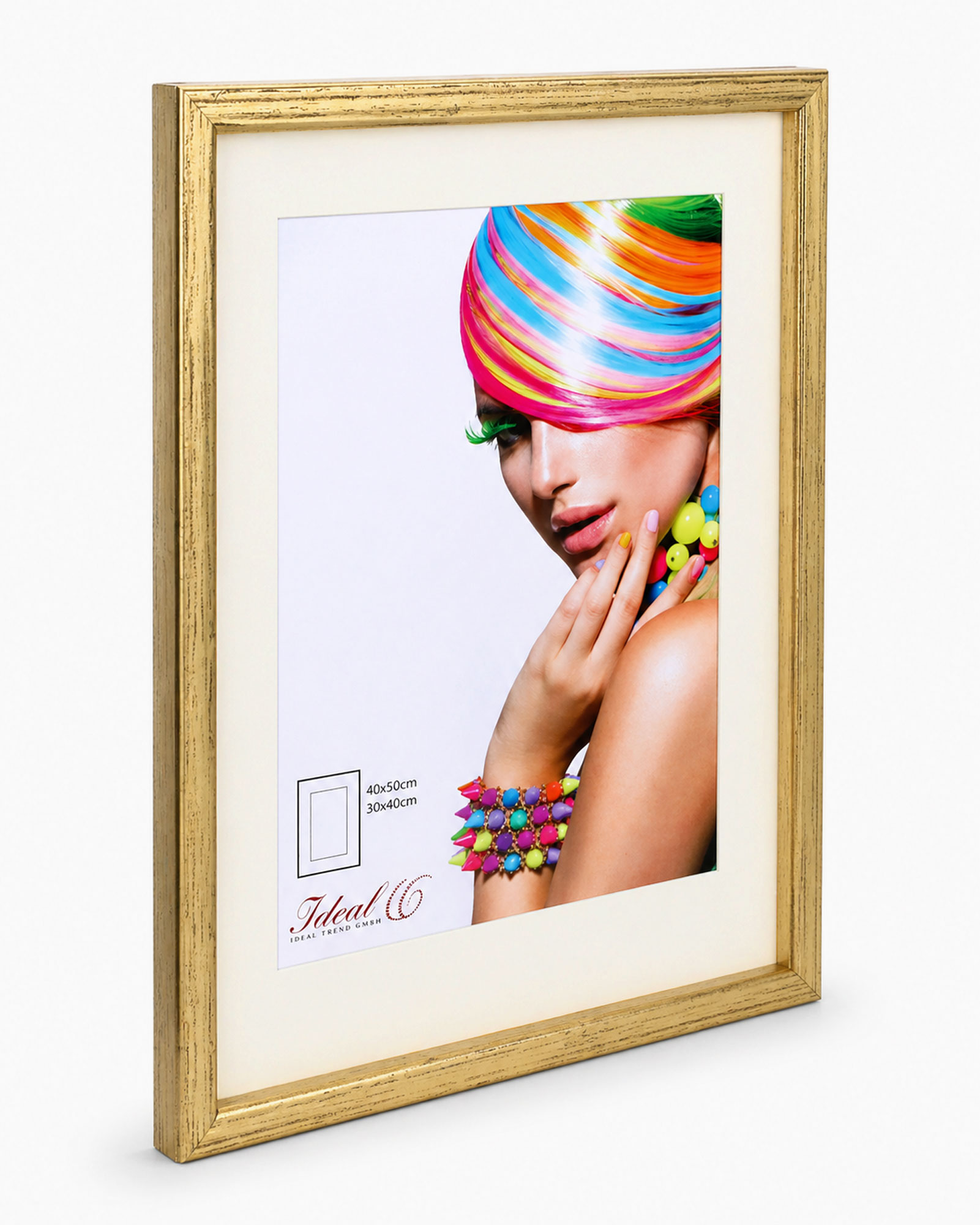 3D Objektrahmen Bilderrahmen mit Passepartout & gehärtetem Glas Holz MDF Rahmen Foto Poster - Farbe: Gold-Antik | Format: 40x50