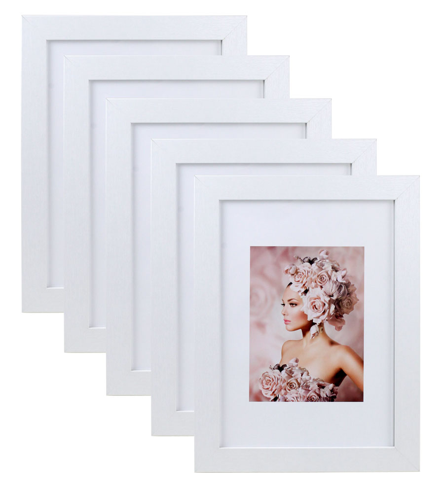 Pack Set Holz Bilderrahmen Foto Plexi Rahmen Acryl Collage Wanddeko Poster S215 - Farbe: Weiß | Format: 21x29,7 DIN A4 | Pack: 5