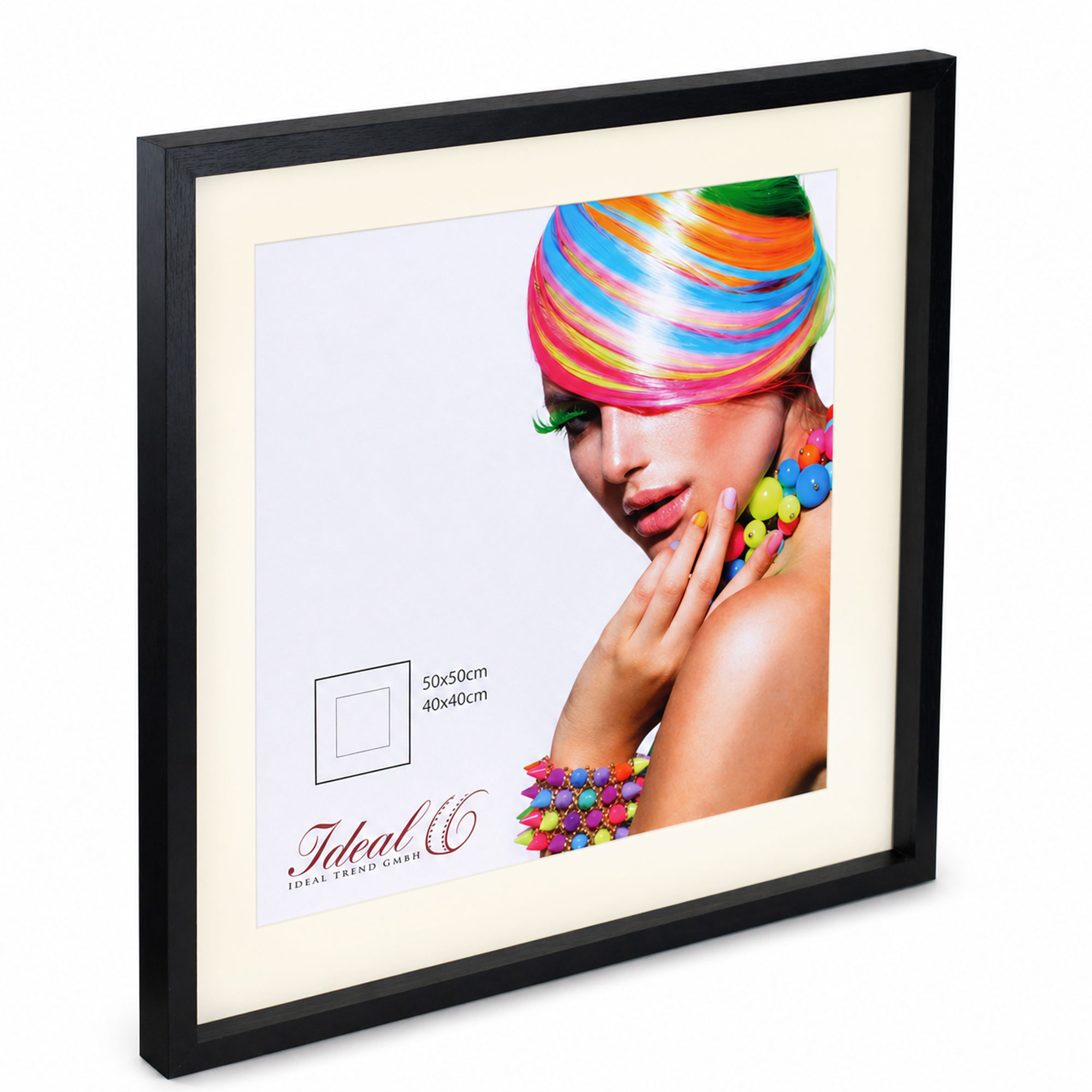 3D Objektrahmen Bilderrahmen mit Passepartout & gehärtetem Glas Holz MDF Rahmen Foto Poster - Farbe: Schwarz | Format: 50x50