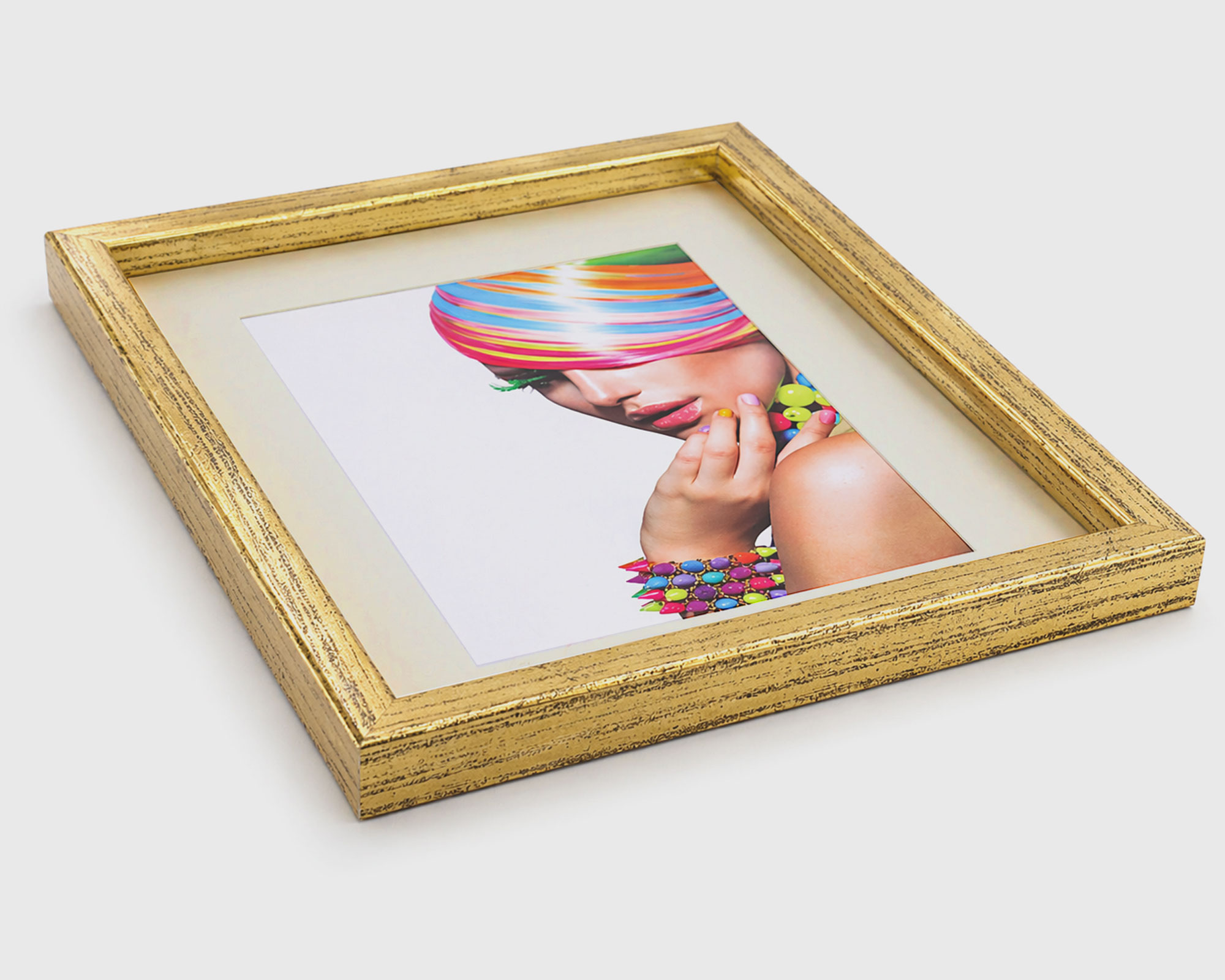 3D Objektrahmen Bilderrahmen mit Passepartout & gehärtetem Glas Holz MDF Rahmen Foto Poster - Farbe: Gold-Antik | Format: 30x40