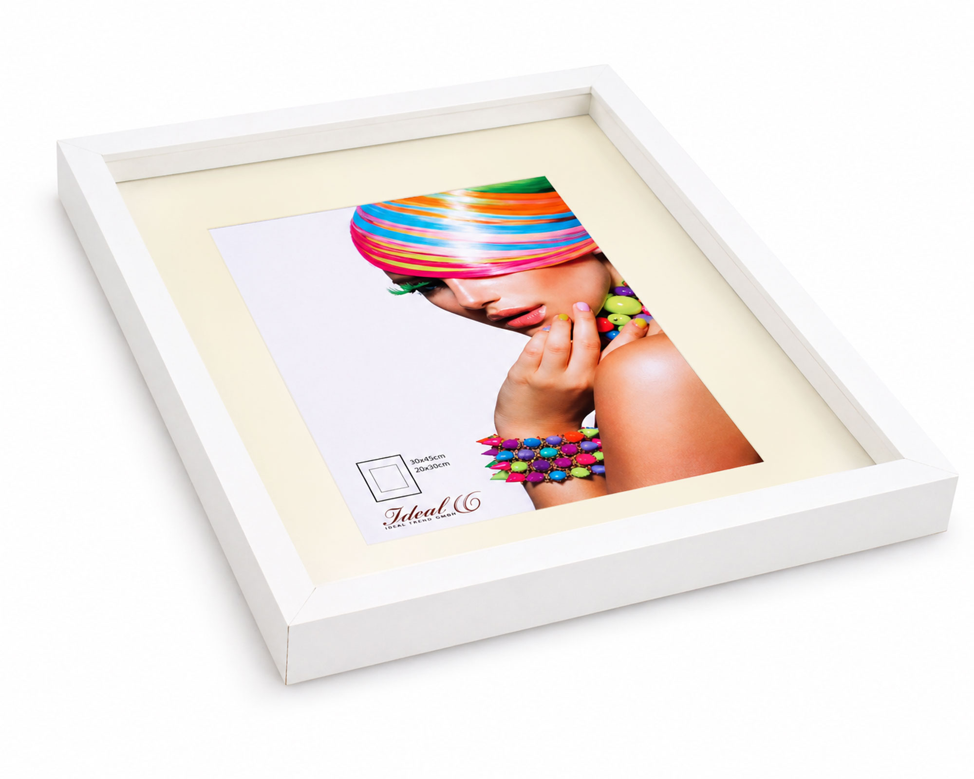 3D Objektrahmen Bilderrahmen mit Passepartout & gehärtetem Glas Holz MDF Rahmen Foto Poster - Farbe: Weiß | Format: 30x45