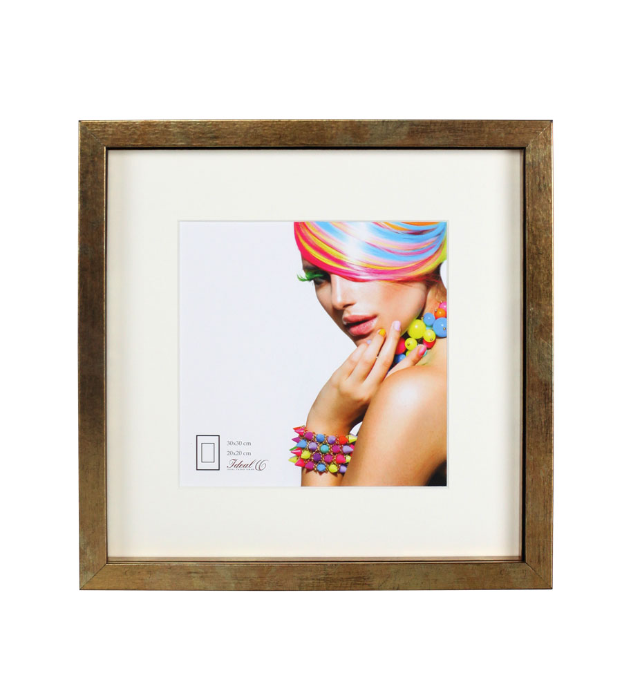 3D Objektrahmen Bilderrahmen mit Passepartout & gehärtetem Glas Holz MDF Rahmen Foto Poster - Farbe: Gold-Antik | Format: 30x30