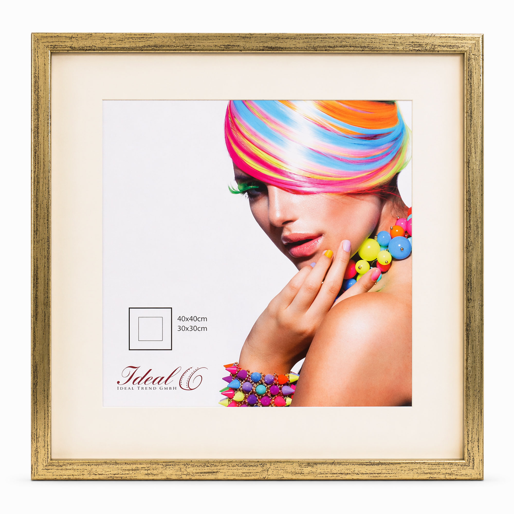 3D Objektrahmen Bilderrahmen mit Passepartout & gehärtetem Glas Holz MDF Rahmen Foto Poster - Farbe: Gold-Antik | Format: 40x40