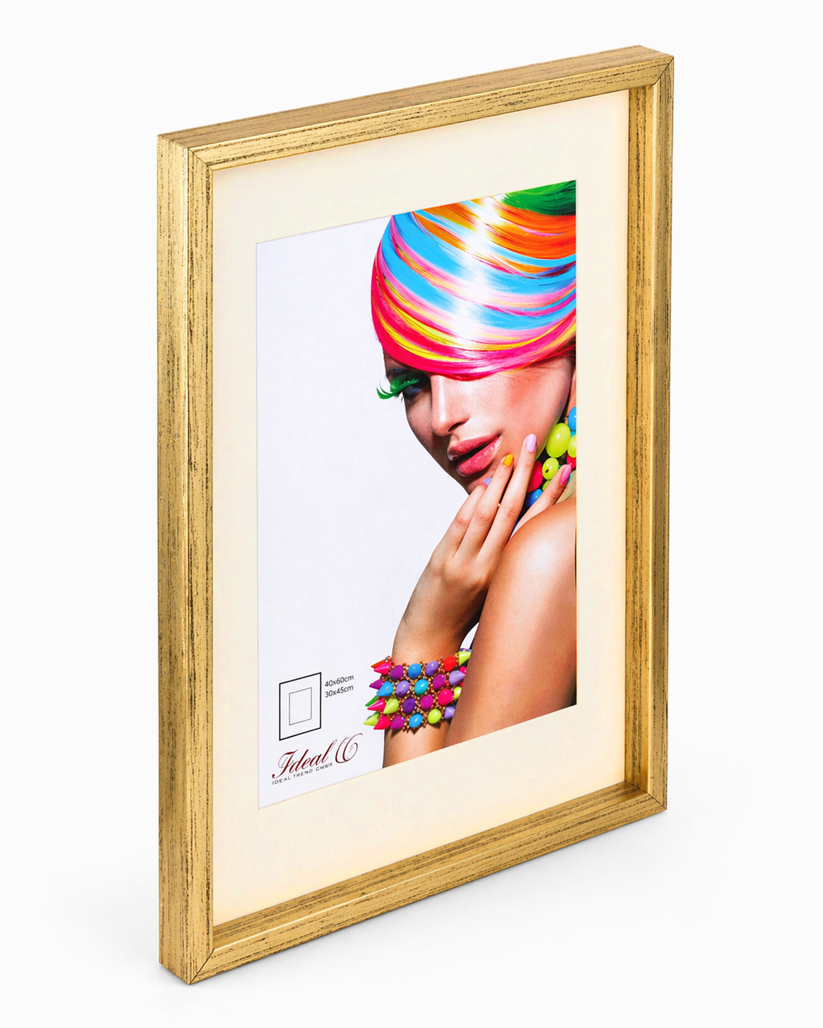 3D Objektrahmen Bilderrahmen mit Passepartout & gehärtetem Glas Holz MDF Rahmen Foto Poster - Farbe: Gold-Antik | Format: 40x60