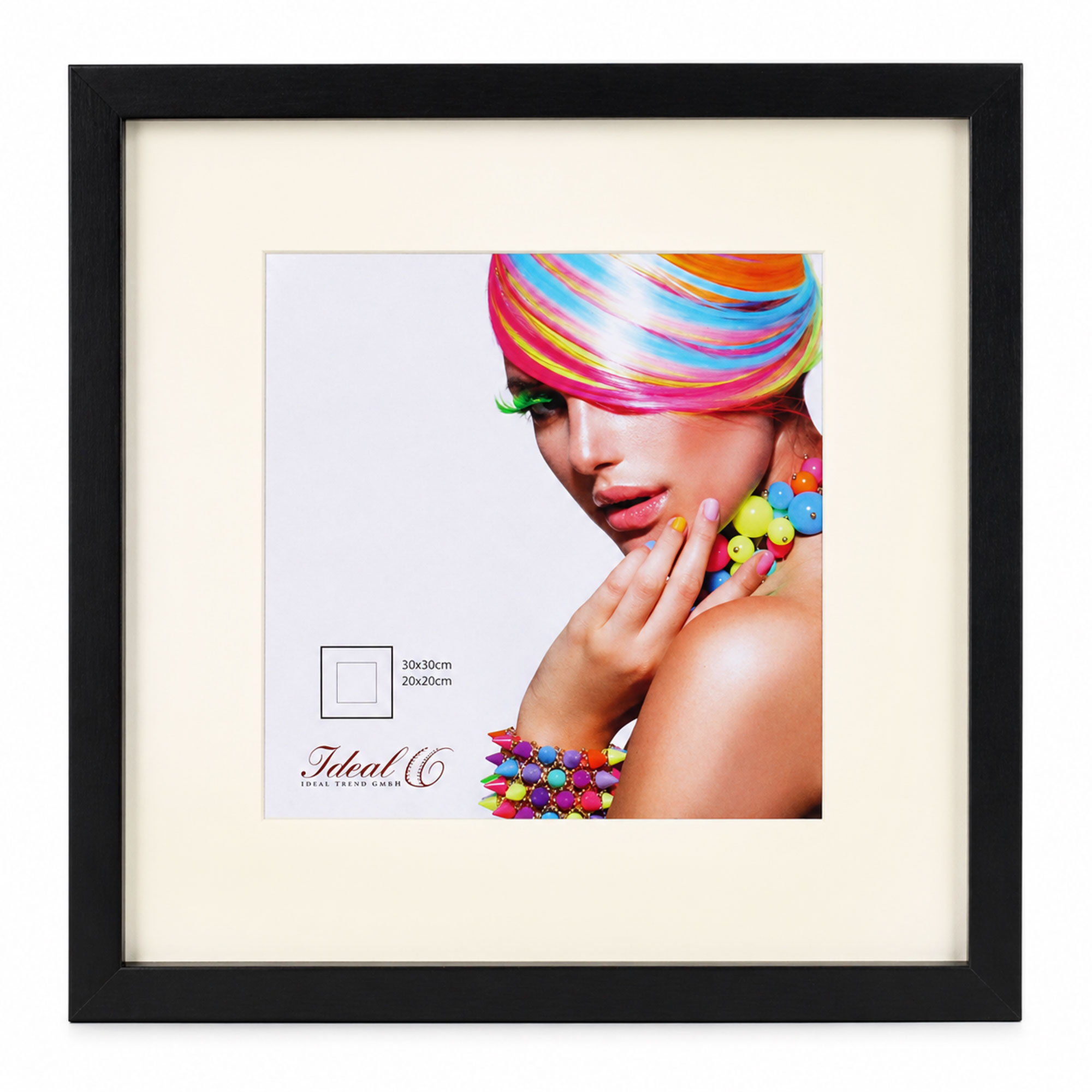 3D Objektrahmen Bilderrahmen mit Passepartout & gehärtetem Glas Holz MDF Rahmen Foto Poster - Farbe: Schwarz | Format: 30x30