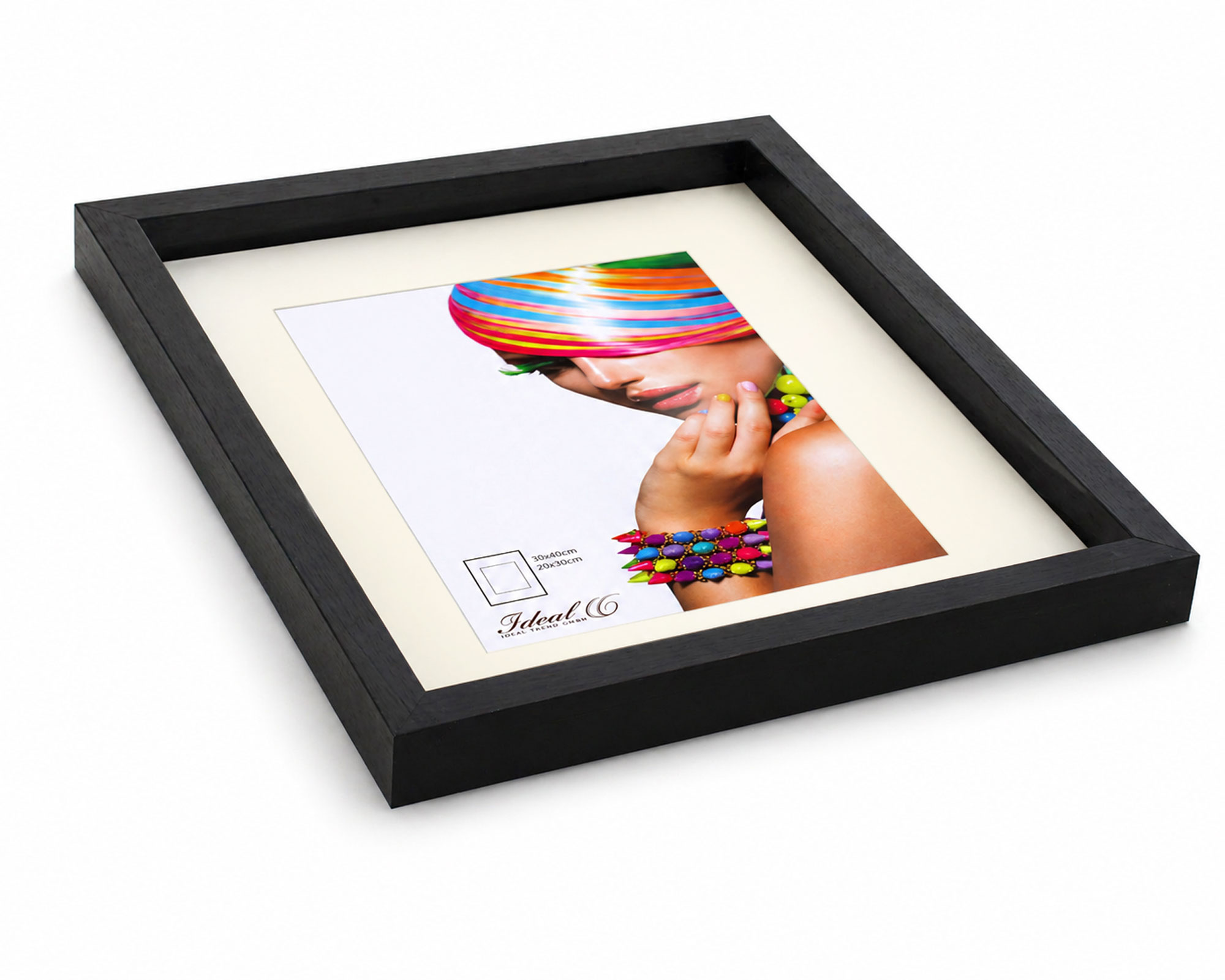3D Objektrahmen Bilderrahmen mit Passepartout & gehärtetem Glas Holz MDF Rahmen Foto Poster - Farbe: Schwarz | Format: 30x45
