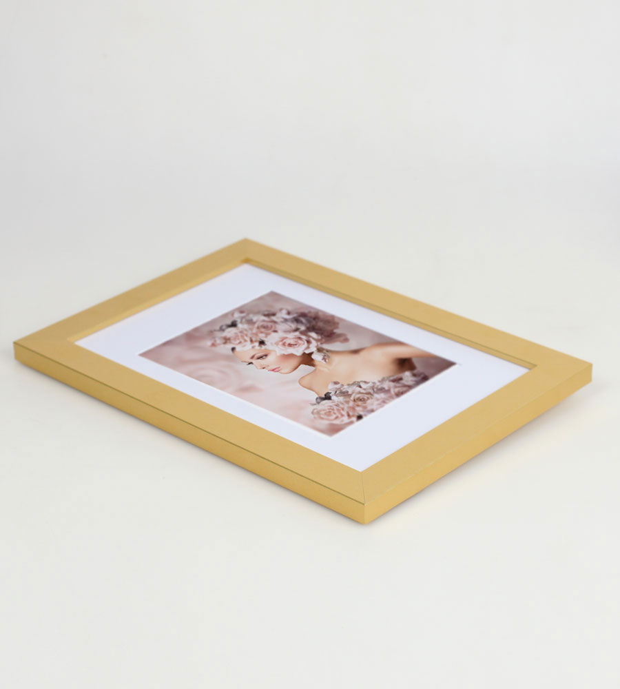Bilderrahmen Holz Rahmen Plexi Acryl Collage Wanddeko Poster quadratisch S215 - Farbe: Gold | Format: 21x29,7 A4