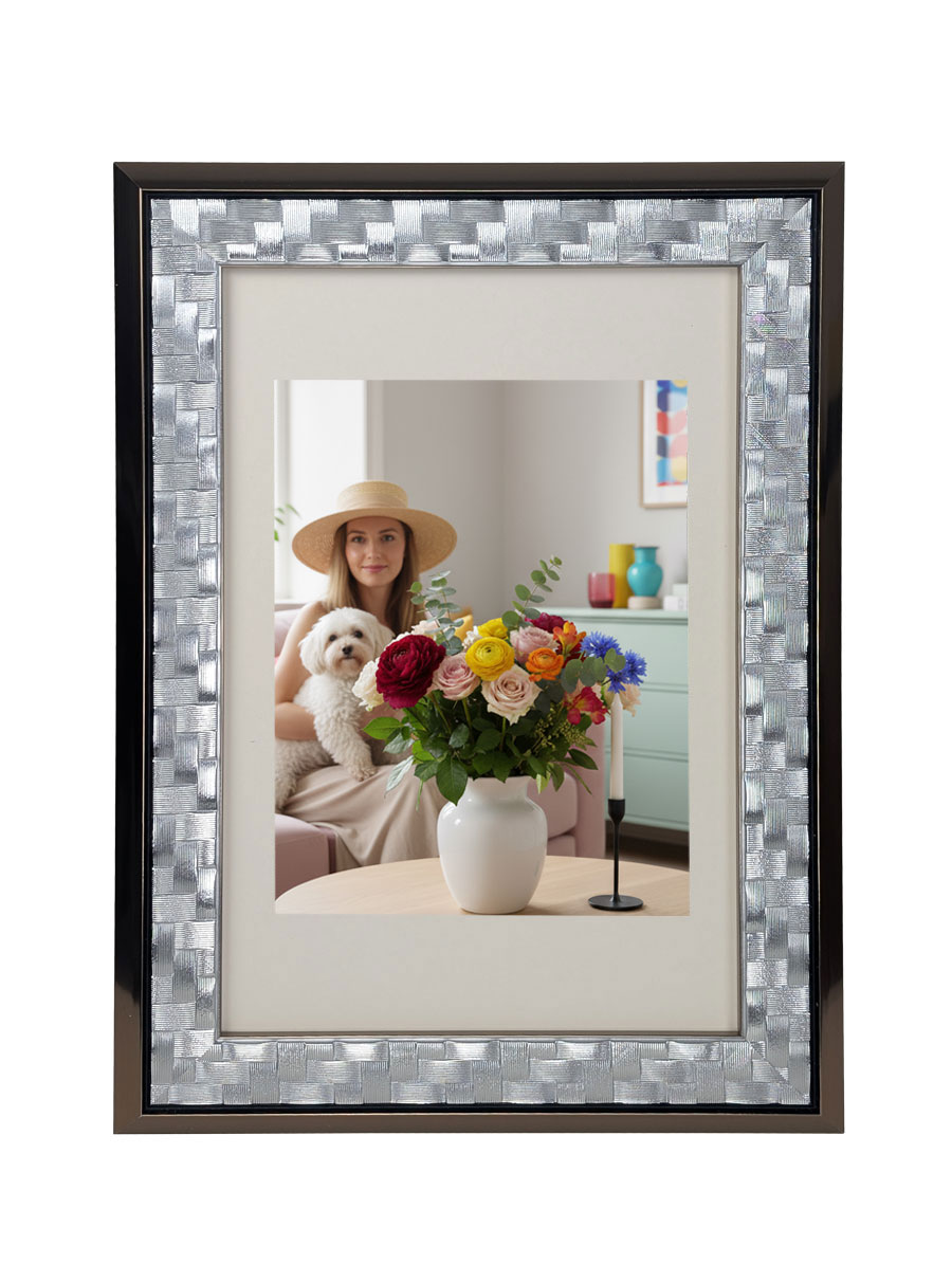 Barockrahmen Bilderrahmen Modern Glamour Flechtstruktur antiker Bilderrahmen PS-5 - Farbe: Silber | Format: 40x60