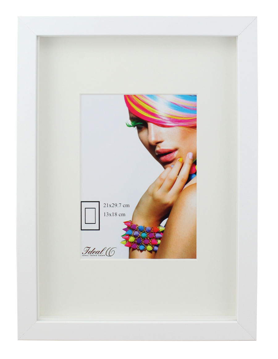 3D Objektrahmen Bilderrahmen mit Passepartout & gehärtetem Glas Holz MDF Rahmen Foto Poster - Farbe: Weiß | Format: 40x40