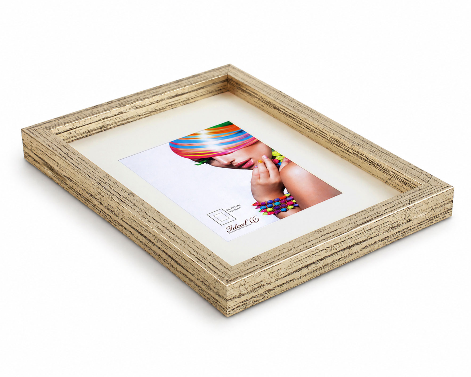 3D Objektrahmen Bilderrahmen mit Passepartout & gehärtetem Glas Holz MDF Rahmen Foto Poster - Farbe: Silber-Antik | Format: 21x29,7