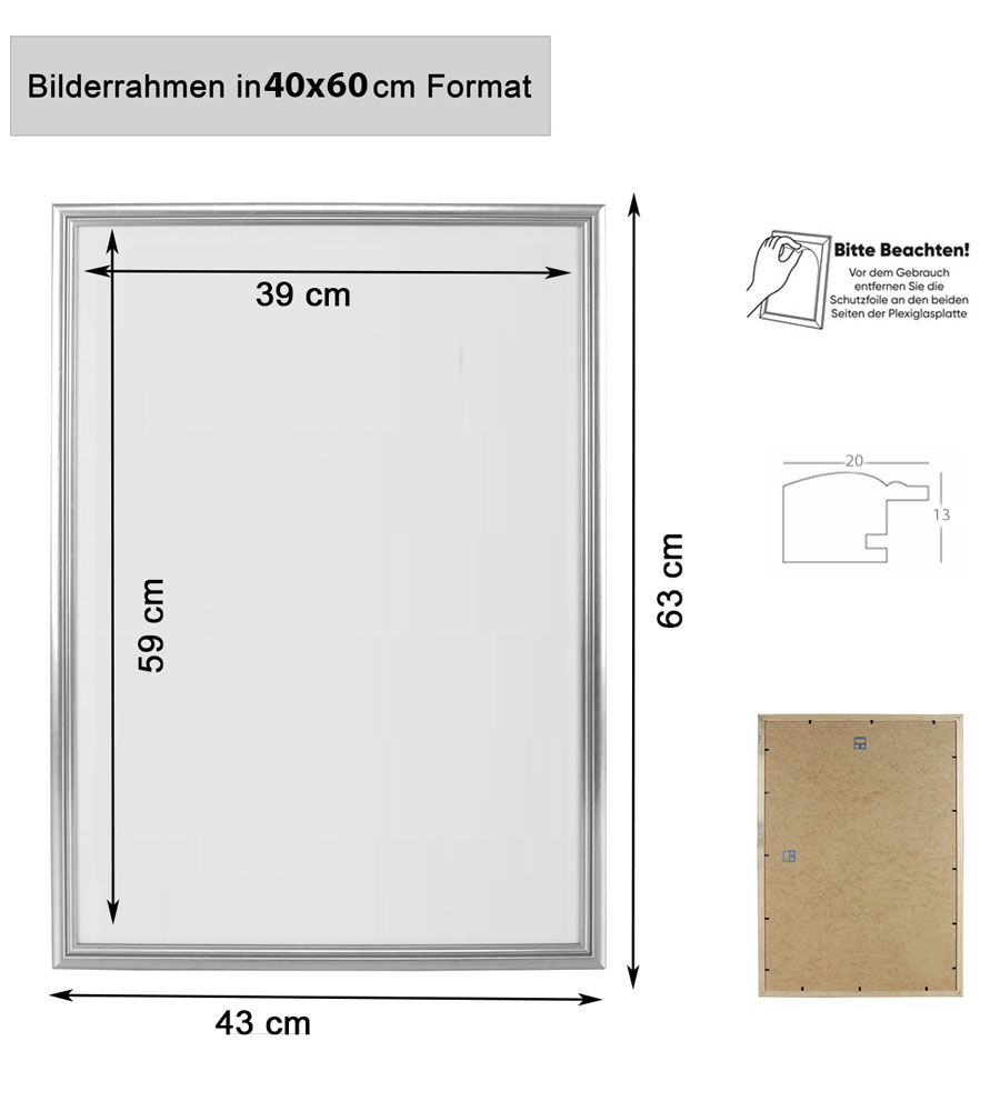 Artos Holz Bilderrahmen Acrylglas Plexi Lifestyle Foto Rahmen Collage Wanddeko Poster - Farbe: Natur | Format: 40x60