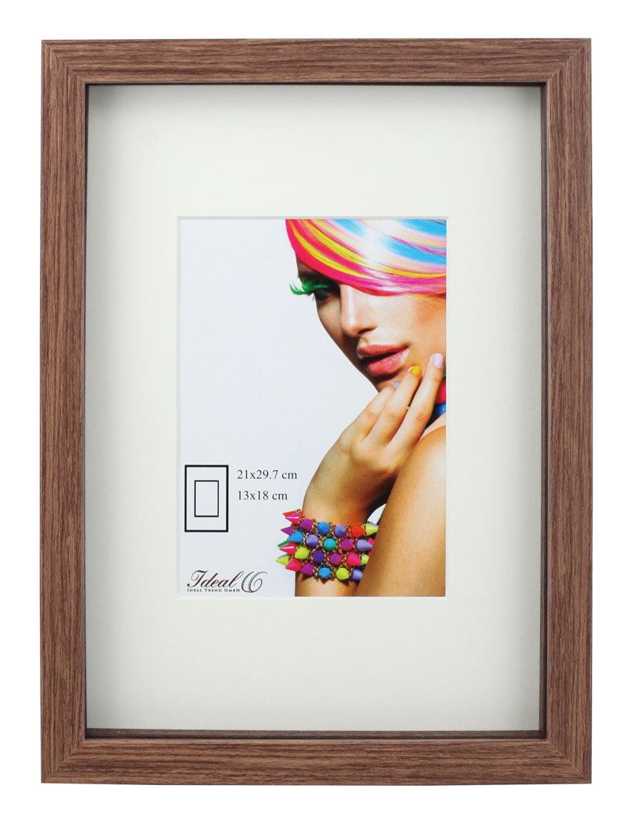 3D Objektrahmen Bilderrahmen mit Passepartout & gehärtetem Glas Holz MDF Rahmen Foto Poster - Farbe: Braun | Format: 30x45