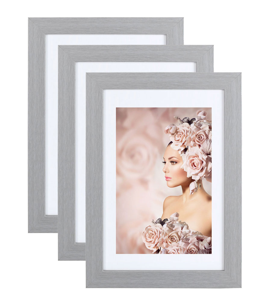 3er Pack Holz Bilderrahmen Foto Plexi Rahmen Acryl Collage Wanddeko Poster S215 - Pack: 3er | Farbe: Silber | Format: 10x15