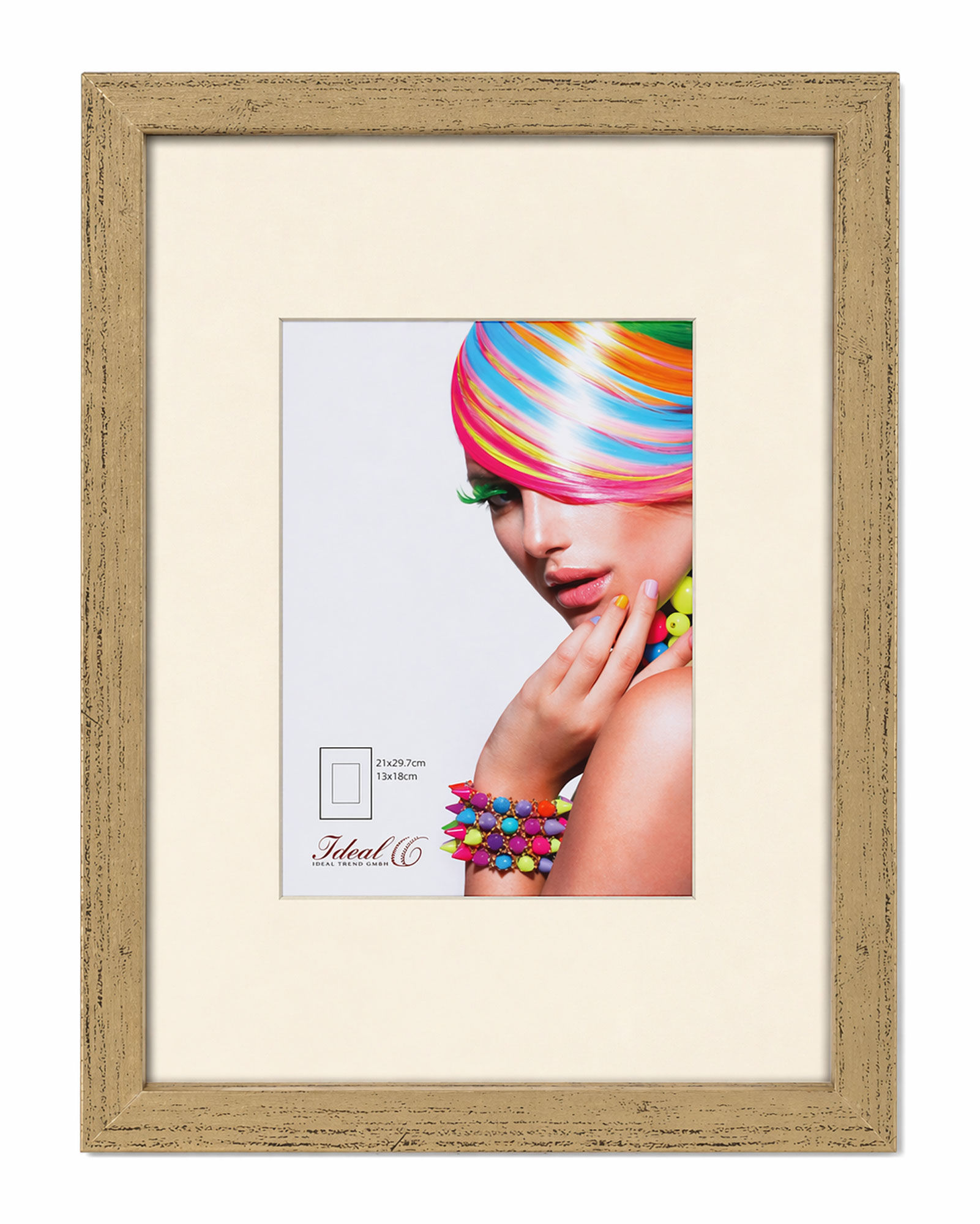3D Objektrahmen Bilderrahmen mit Passepartout & gehärtetem Glas Holz MDF Rahmen Foto Poster - Farbe: Gold-Antik | Format: 21x29,7