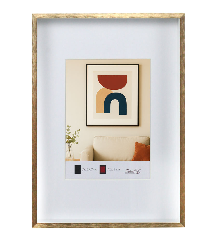 Aluminium Bilderrahmen 3D Rahmen mit Passepartout & gehärtetem Glas Fotorahmen Wandrahmen AL-3 - Farbe: Gold | Format: 21x29,7 DIN A4