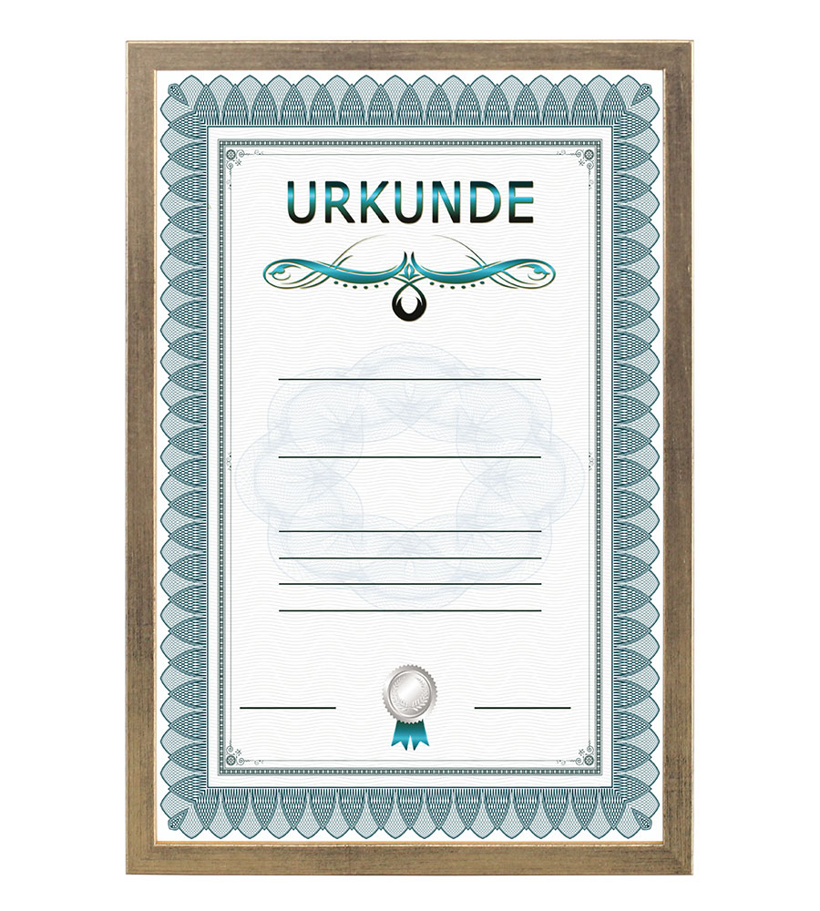 Holz Dokument Bilderrahmen Urkunde Diplom Foto Rahmen Plexi S111 Poster - Farbe: Gold | Format: 21x29,7 A4