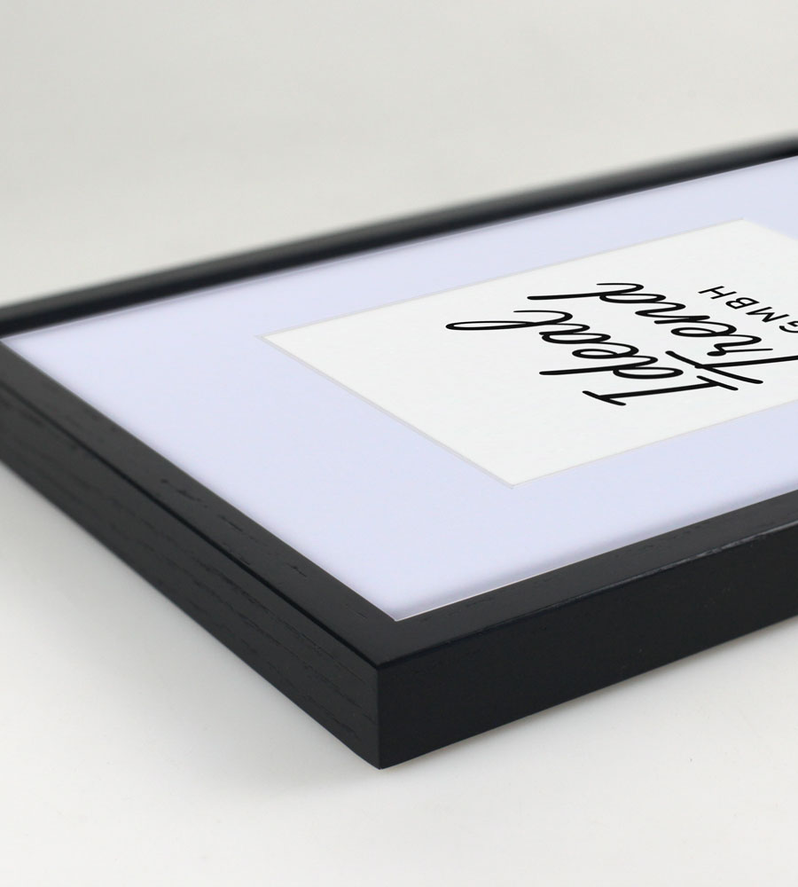 Bilderrahmen Massivholz Eiche mit Passepartout & gehärtetem Echtglas Oak wood frame Tempered glass HR-12 - Farbe: Schwarz | Format: 10x15