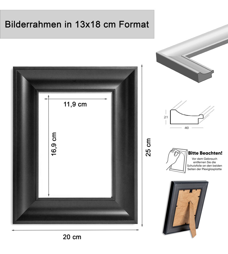 Bilderrahmen Lifestyle Foto Rahmen Collage quadratisch Wanddeko Poster 40D - Farbe: Schwarz | Format: 13x18