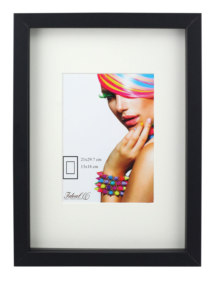 3D Objektrahmen Bilderrahmen mit Passepartout & gehärtetem Glas Holz MDF Rahmen Foto Poster - Farbe: Schwarz | Format: 40x40