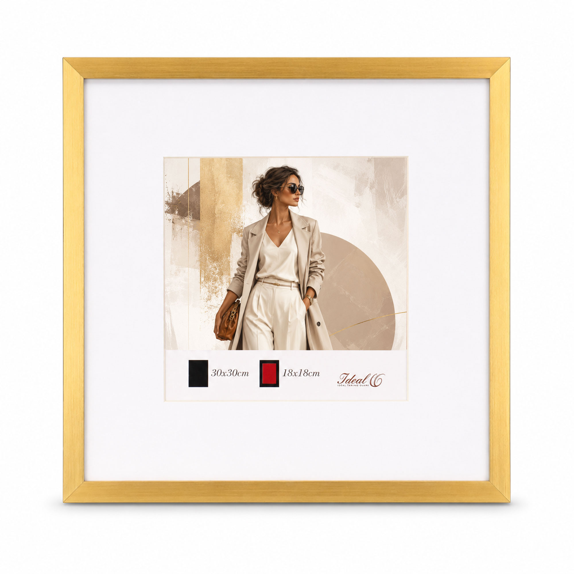 Kunststoff Bilderrahmen Modern Style mit gehärtetem Glas & Passepartout Blockprofil Collage Foto Rahmen Wanddeko für Fotowand - Farbe: Gold | Format: 30x30 | Pack: 3