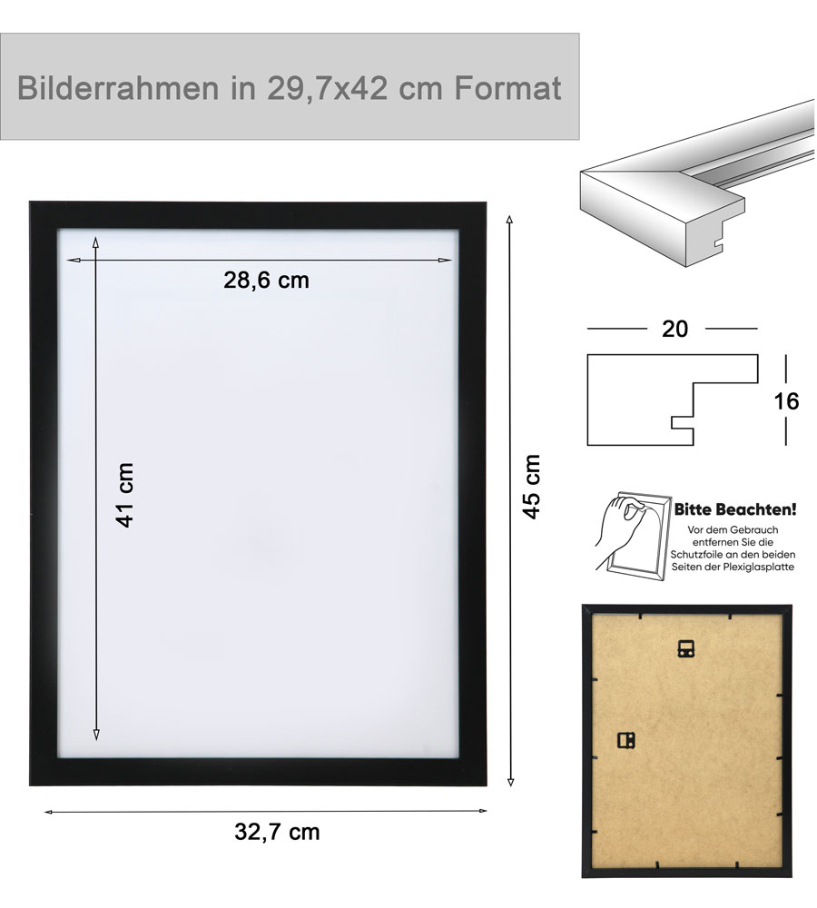 Bilderrahmen Hekla Holzrahmen Posterrahmen Picture Frame Collage Poster Foto Rahmen - Farbe: Eiche | Format: 29,7x42 A3