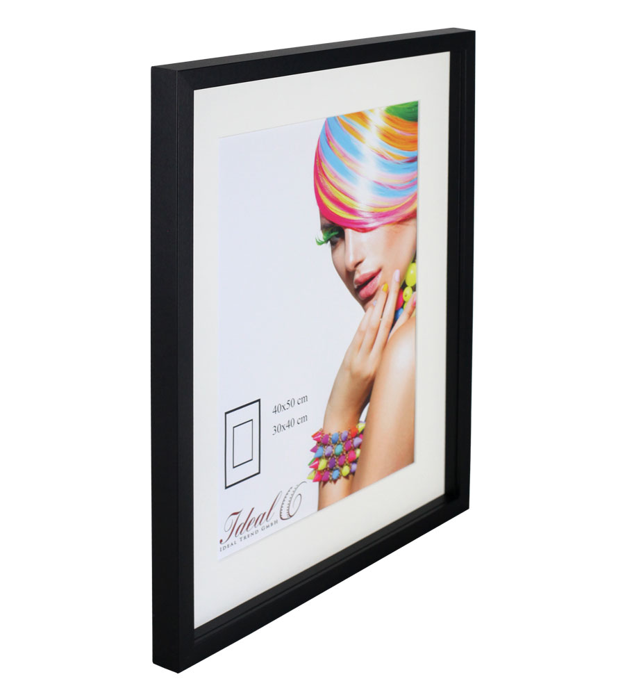 3D Objektrahmen Bilderrahmen mit Passepartout & gehärtetem Glas Holz MDF Rahmen Foto Poster - Farbe: Schwarz | Format: 40x50