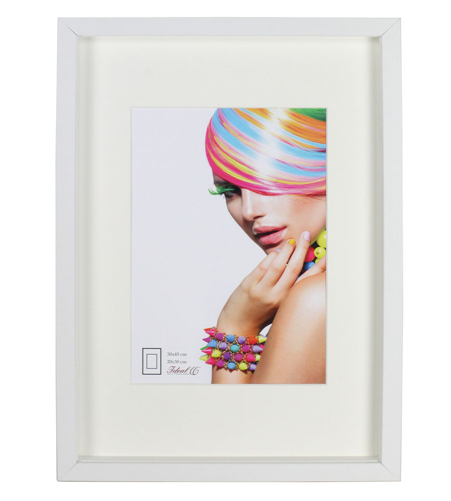 3D Objektrahmen Bilderrahmen mit Passepartout & gehärtetem Glas Holz MDF Rahmen Foto Poster - Farbe: Weiß | Format: 30x45