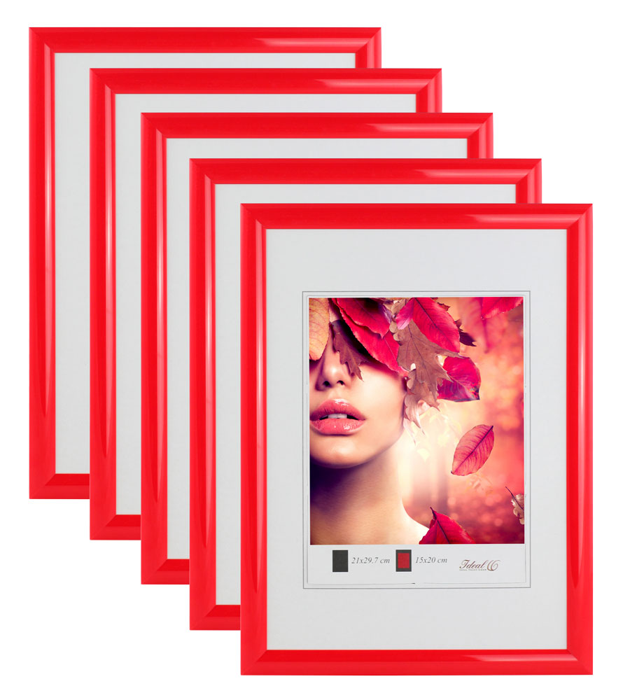 3er 5er Pack Art Line Kunststoff Bilderrahmen Wanddeko Collage Poster Fotorahmen Bildträger - Pack: 5er | Farbe: Rot | Format: 40x40