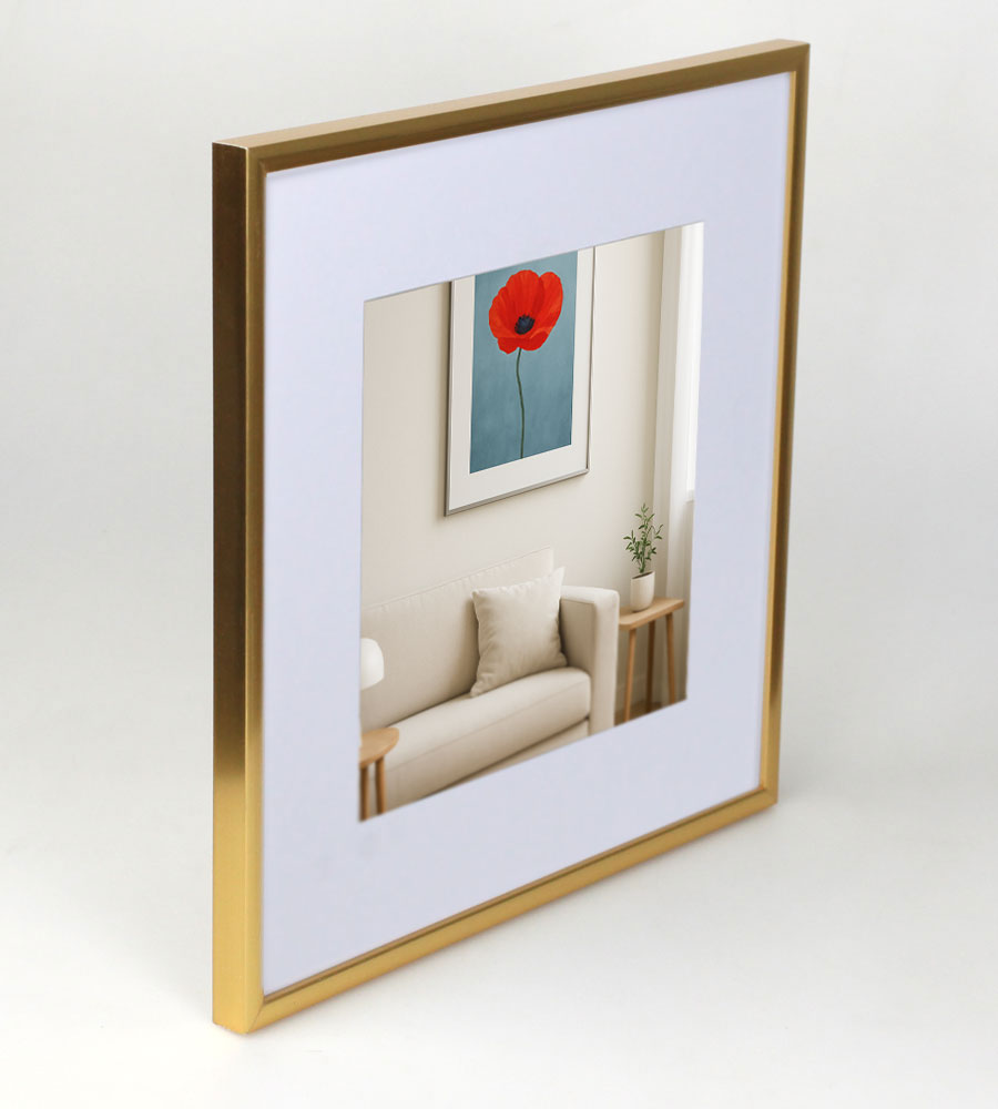 New Lifestyle Kunststoff Bilderrahmen mit Passepartout & Klarglas Collage Wanddeko Poster - Farbe: Gold | Format: 30x30
