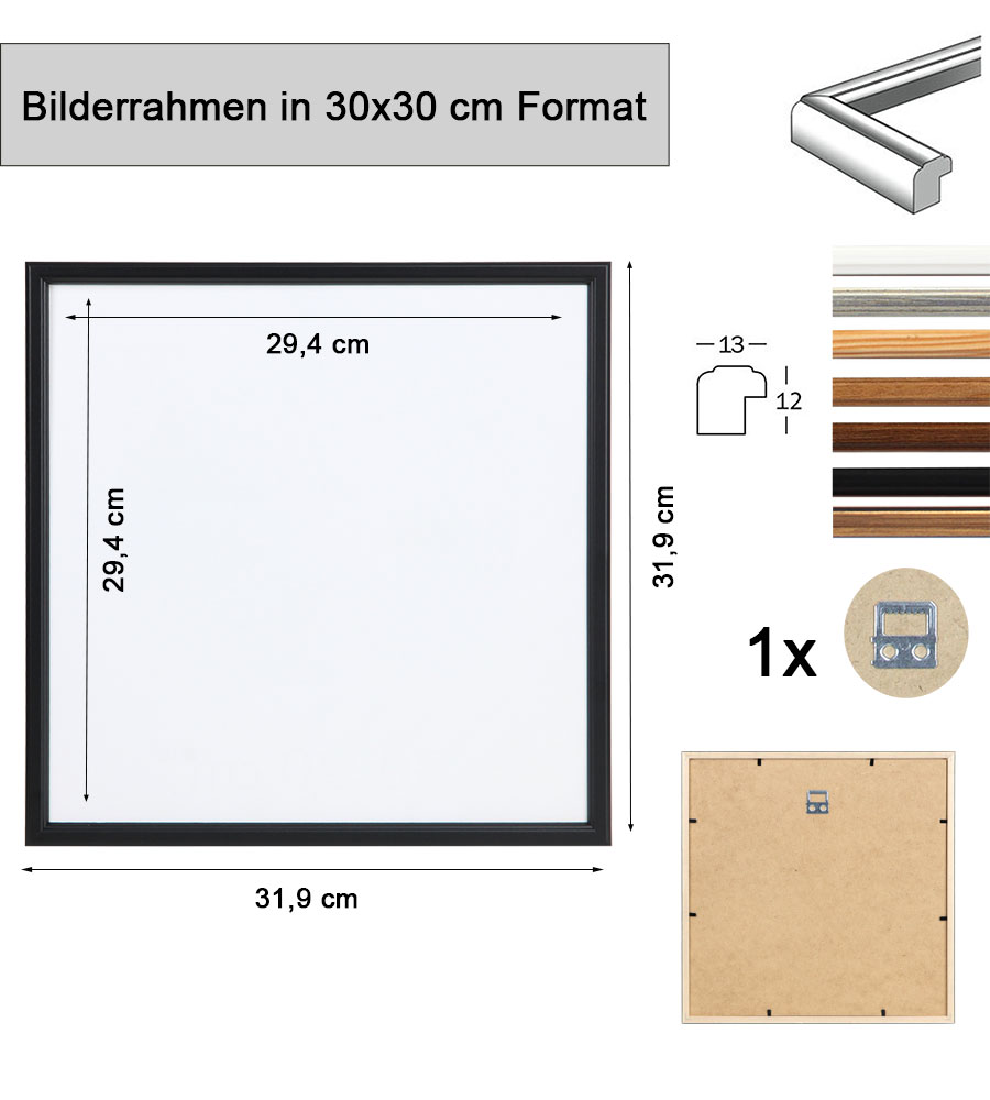 EKO Holz Bilderrahmen Foto Rahmen Holzrahmen Wanddeko Collage Poster S236 - Farbe: Braun | Format: 30x30