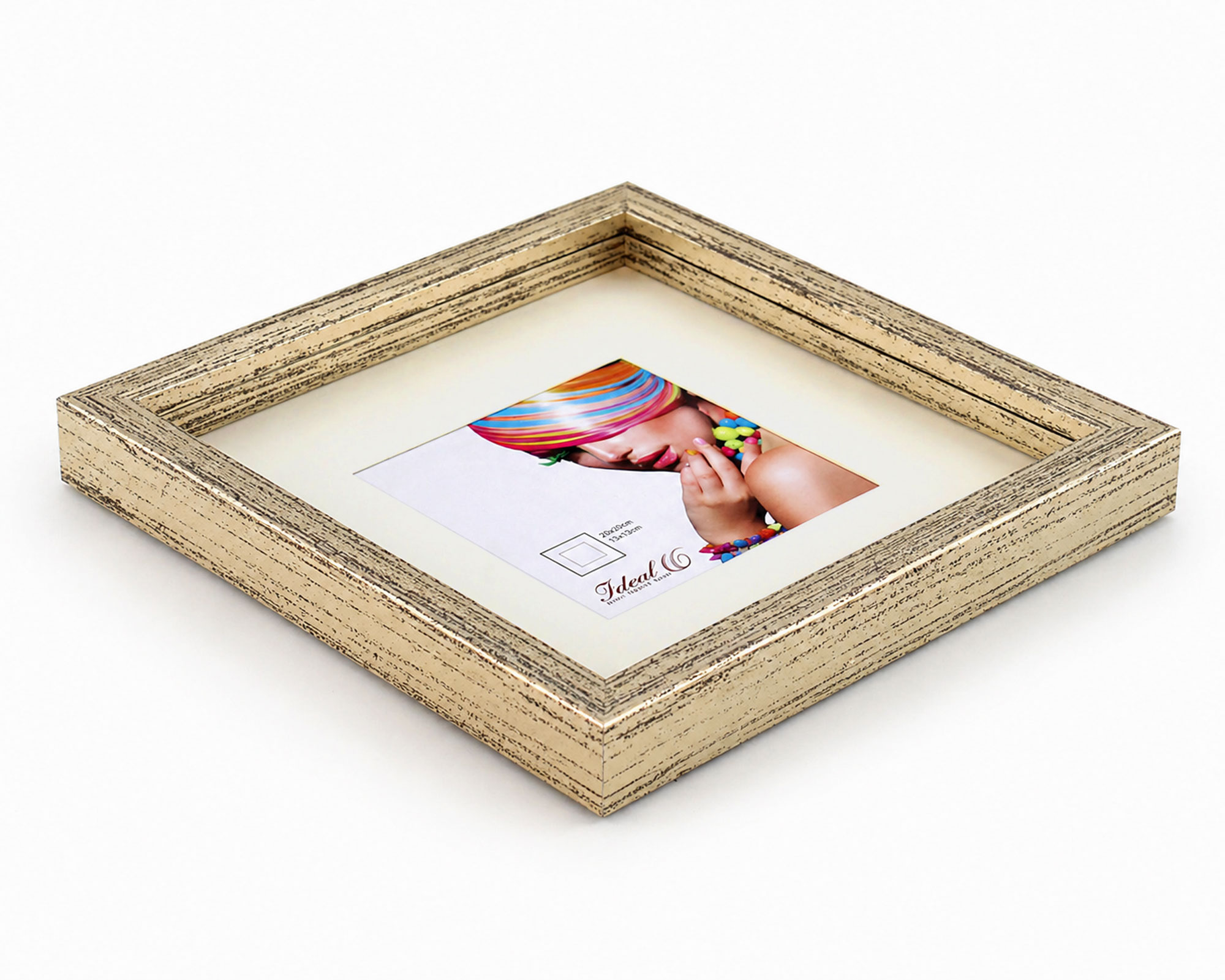 3D Objektrahmen Bilderrahmen mit Passepartout & gehärtetem Glas Holz MDF Rahmen Foto Poster - Farbe: Silber-Antik | Format: 23x23
