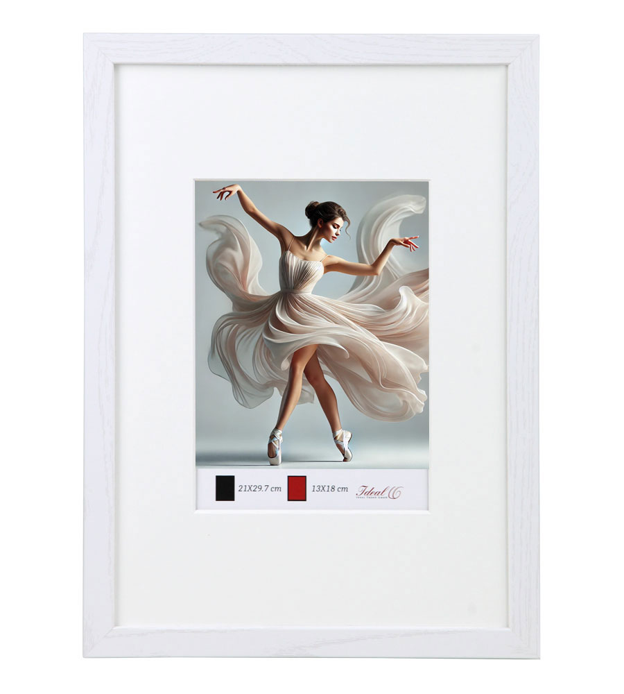 Holzbilderrahmen mit Passepartout Elegantes Design Foto Rahmen Collage Wanddeko HR-5 Poster - Farbe: Weiß | Format: 30x45