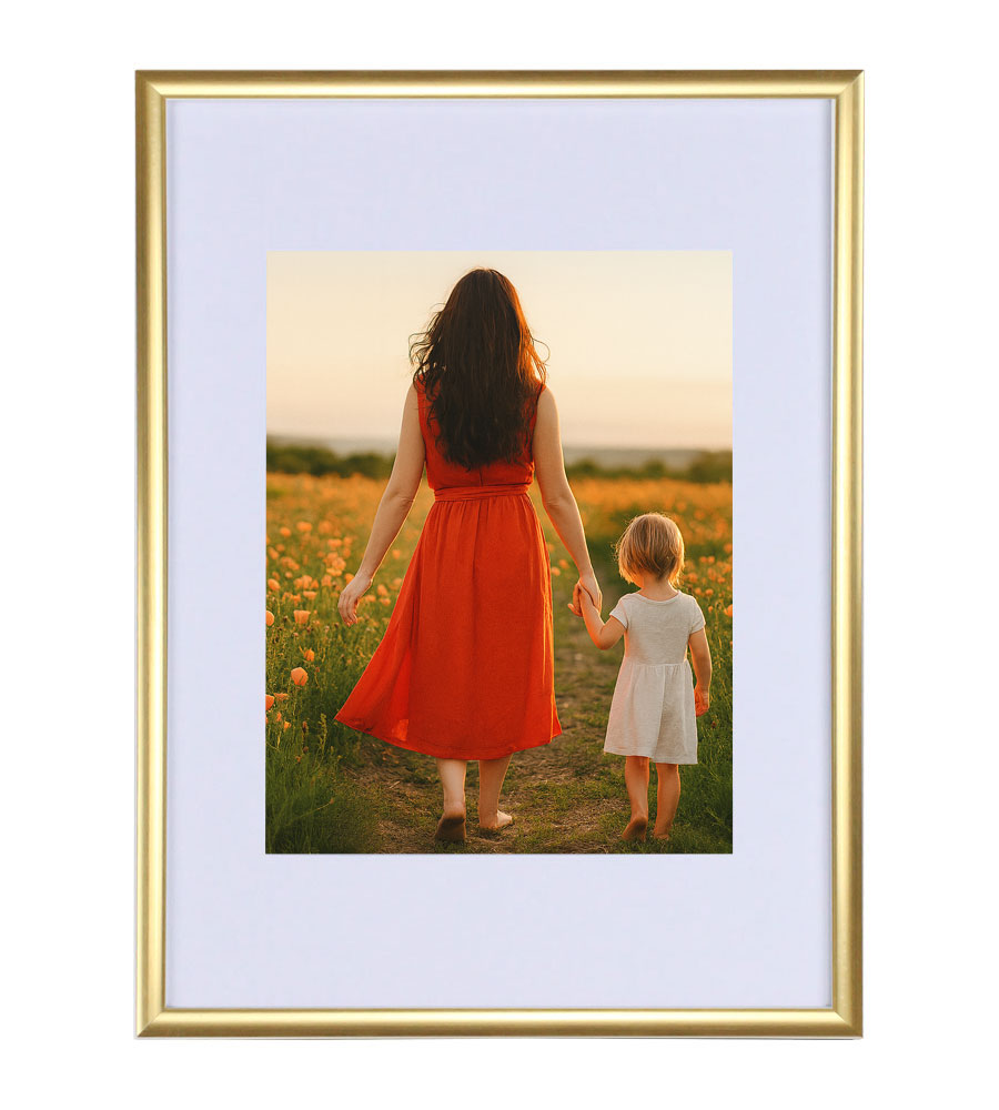 New Lifestyle Kunststoff Bilderrahmen mit Passepartout & Kunststoffglas Collage Wanddeko Poster Hoch- & Querformat - Farbe: Gold | Format: 21x29,7 DIN A4