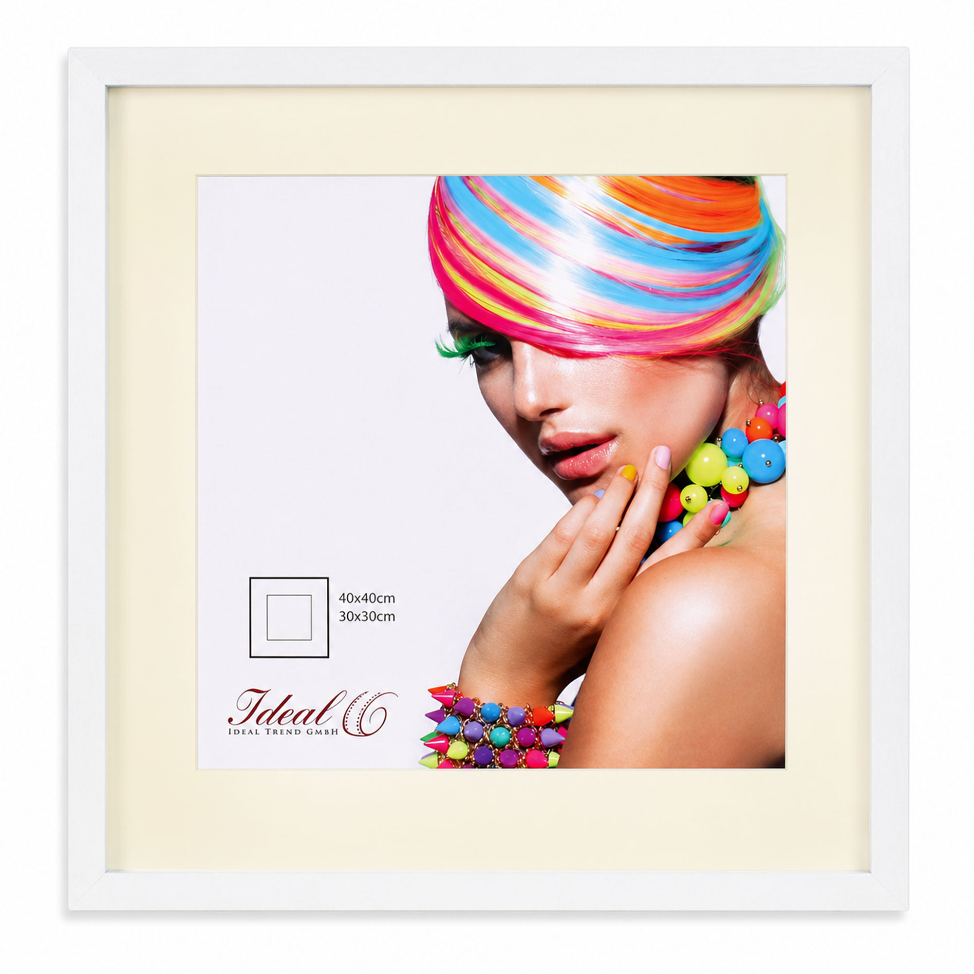 3D Objektrahmen Bilderrahmen mit Passepartout & gehärtetem Glas Holz MDF Rahmen Foto Poster - Farbe: Weiß | Format: 40x40