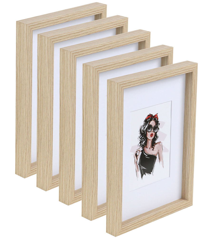 3er 5er Set Holz Bilderrahmen Bilder Foto Rahmen Fotorahmen Wanddeko Collage Poster HR-15 - Pack: 5er | Farbe: Natur | Format: 30x40