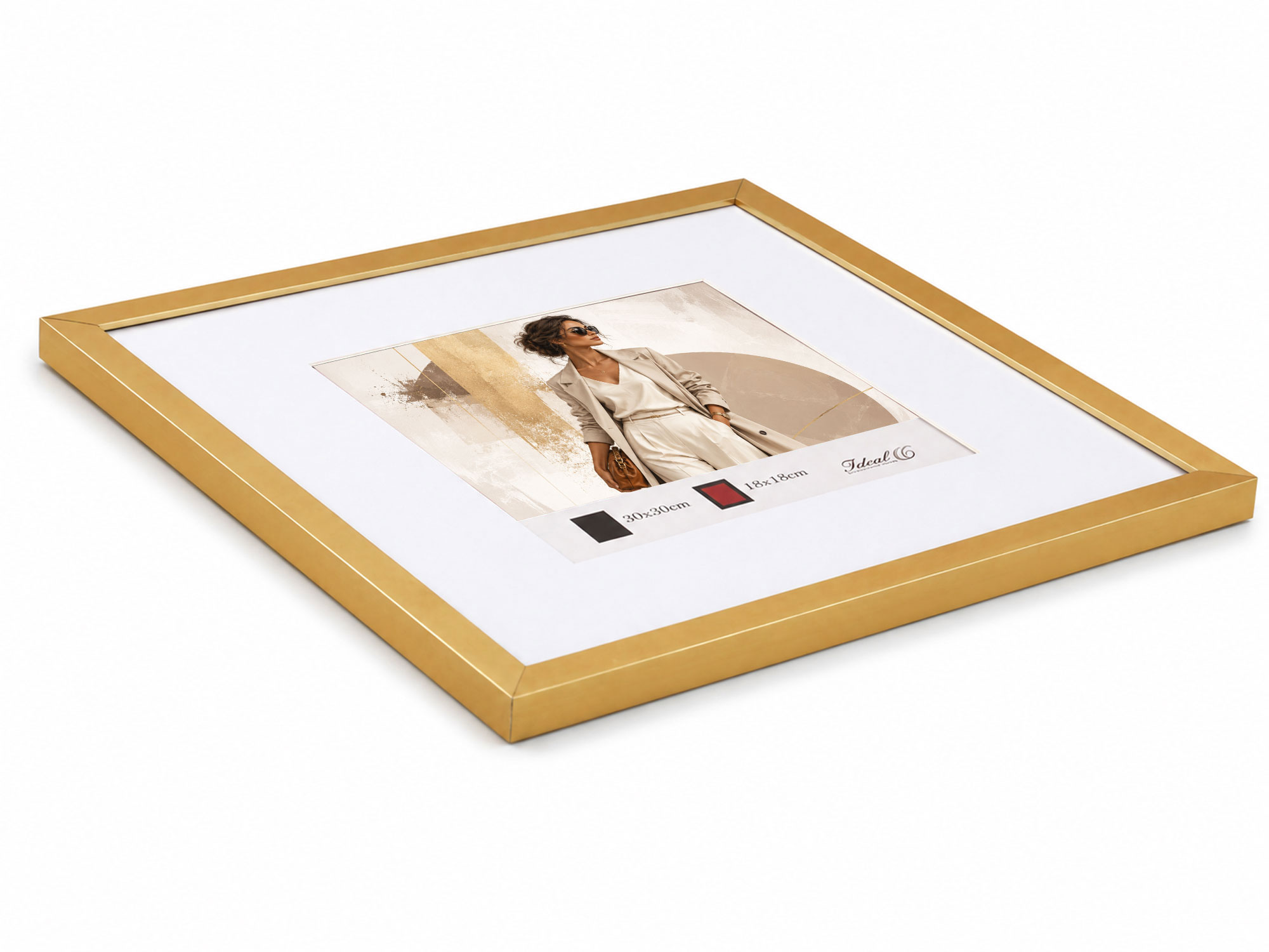 Kunststoff Bilderrahmen Modern Style mit gehärtetem Glas & Passepartout Blockprofil Collage Foto Rahmen Wanddeko für Fotowand - Farbe: Gold | Format: 30x30 | Pack: 10