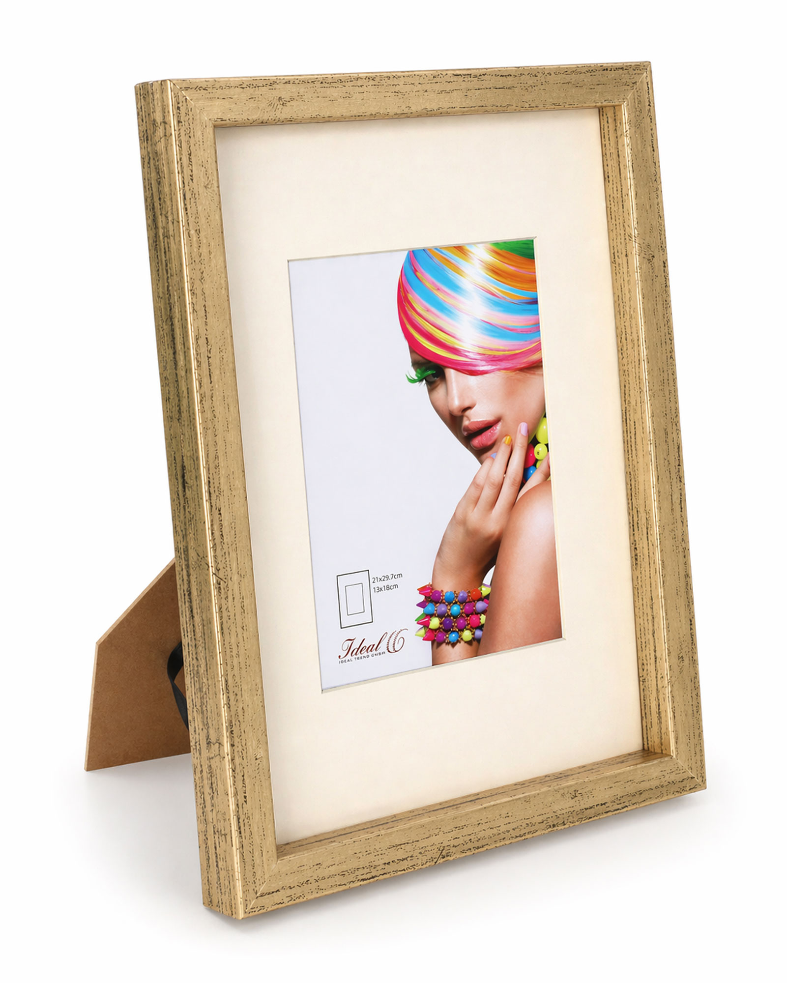 3D Objektrahmen Bilderrahmen mit Passepartout & gehärtetem Glas Holz MDF Rahmen Foto Poster - Farbe: Gold-Antik | Format: 21x29,7