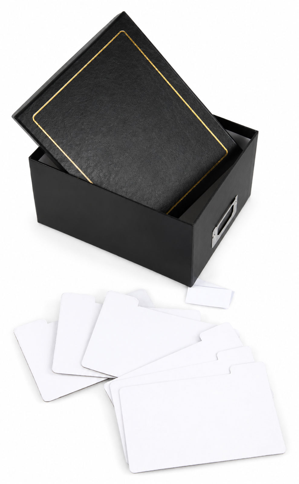 Tradition Photo Box für 700 Fotos 10x15 cm – elegante Fotobox mit Trennkarten, Vinyleinband, Gold- oder Silberprägung, Erinnerungsbox zur Fotoaufbewahrung - Farbe: Schwarz