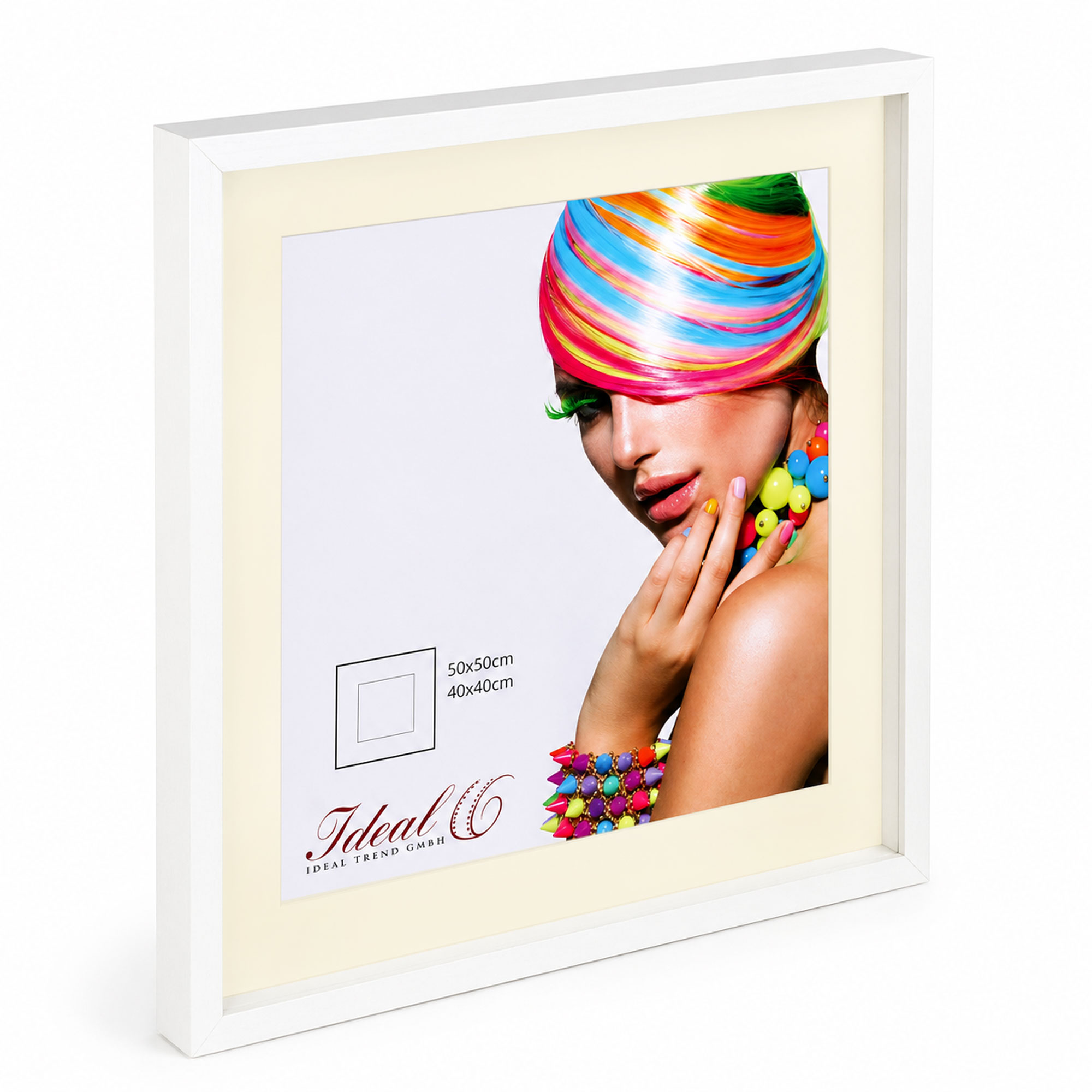 3D Objektrahmen Bilderrahmen mit Passepartout & gehärtetem Glas Holz MDF Rahmen Foto Poster - Farbe: Weiß | Format: 50x50